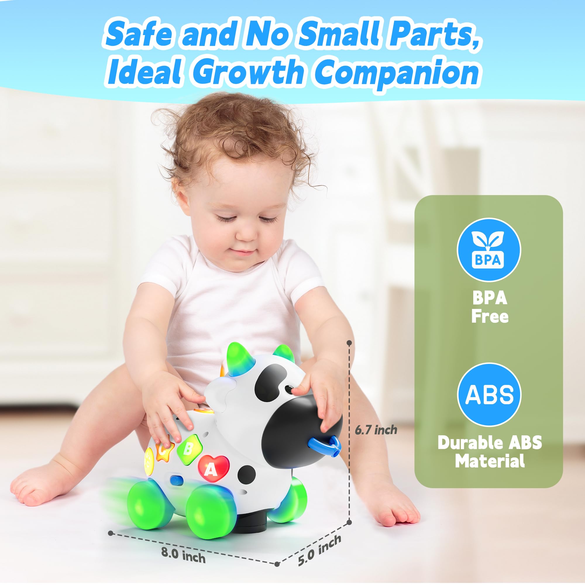 Bilingual Cow Musical Toy for 1 Year Old - Baby Learning & Crawling Gift for Birthdays & Toddlers (6-18 Months) - Perfect for Playtime & Early Development