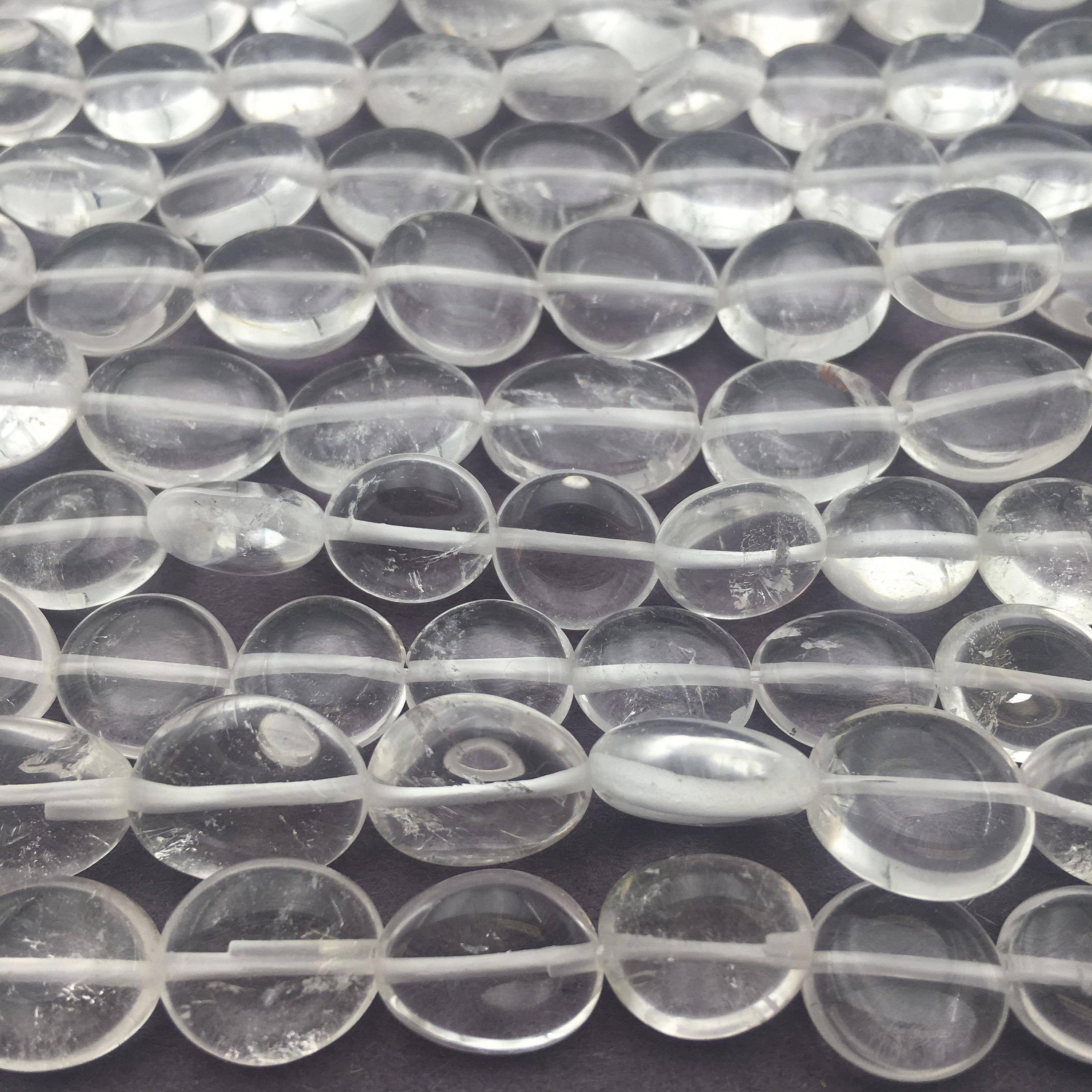 Natural Clear Quartz Smooth Irregular Flat Oval Beads - 10x15mm Gemstone Beads for Jewelry Making - DIY Bracelet, Necklace & Craft Supplies (15.5 Inch Strand) - Perfect for Healing Crystals, Meditation & Spiritual Gifts