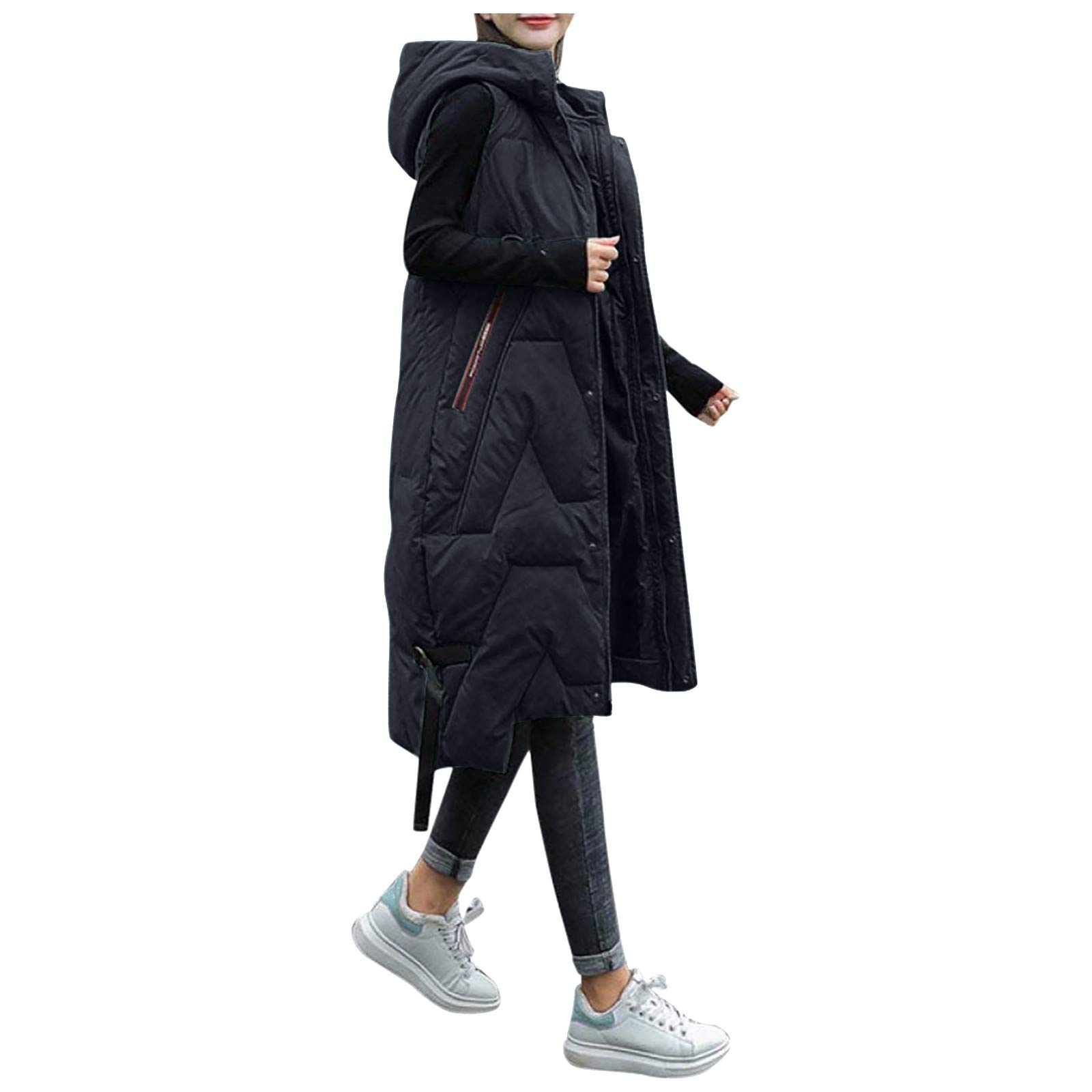SHUBHU Women's Hooded Down Padded Jacket - Long Waistcoat Winter Coat, Warm Parka Jacket for Casual Outdoors | Cold Weather Protection for Hiking, Skiing & Daily Commute