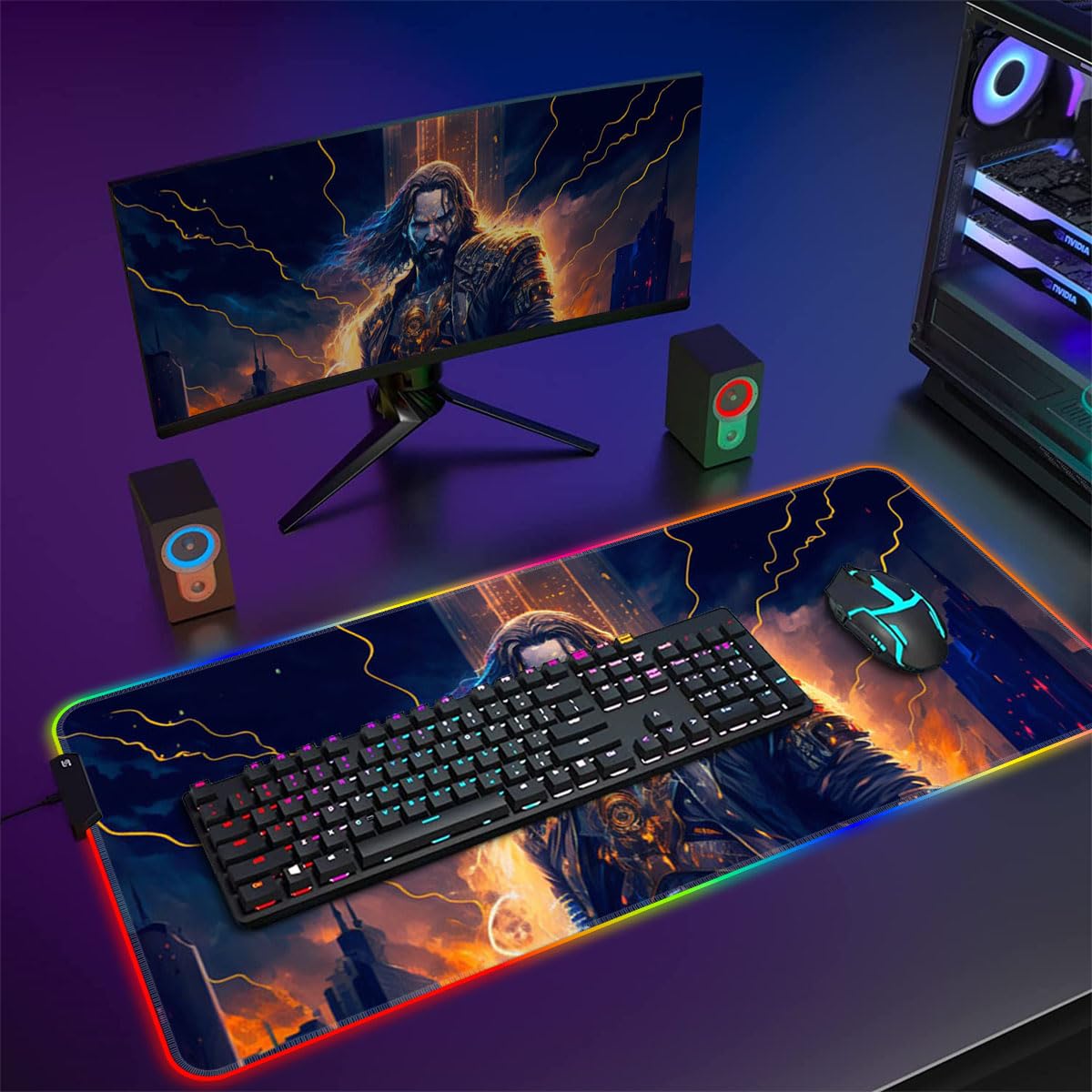 HEYCE Large LED Gaming Mouse Pad (60x35x0.3cm) - Extended RGB Keyboard Mat with Stitched Edges for PC, Laptop, Office & Esports - Waterproof Non-Slip Surface for Gamers & Professionals