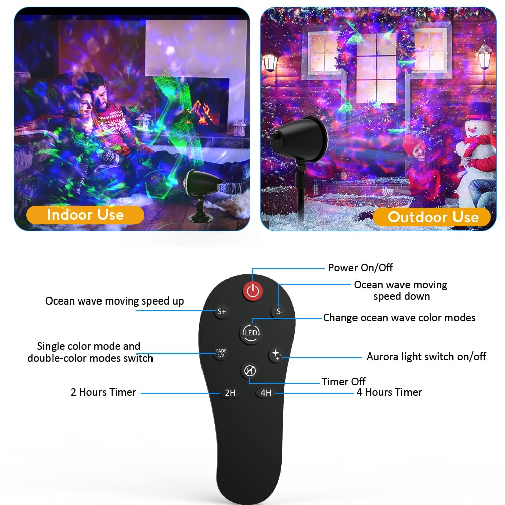 Outdoor Christmas Lights Projector with Remote - Waterproof LED Holiday Spotlight for Garden, Wall, Tree Decoration | Water Wave Aurora Effect for Weddings & Landscape Lighting