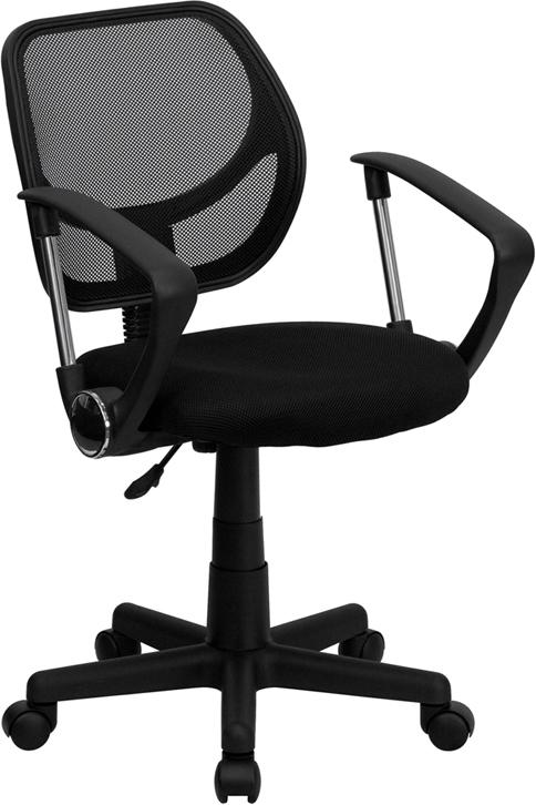 FLASH Neri Kids Low Back Black Mesh Swivel Task Office Chair with Curved Square Back and Arms - Ergonomic Study Chair for Children, Perfect for Homework, Online Classes & Gaming Desks
