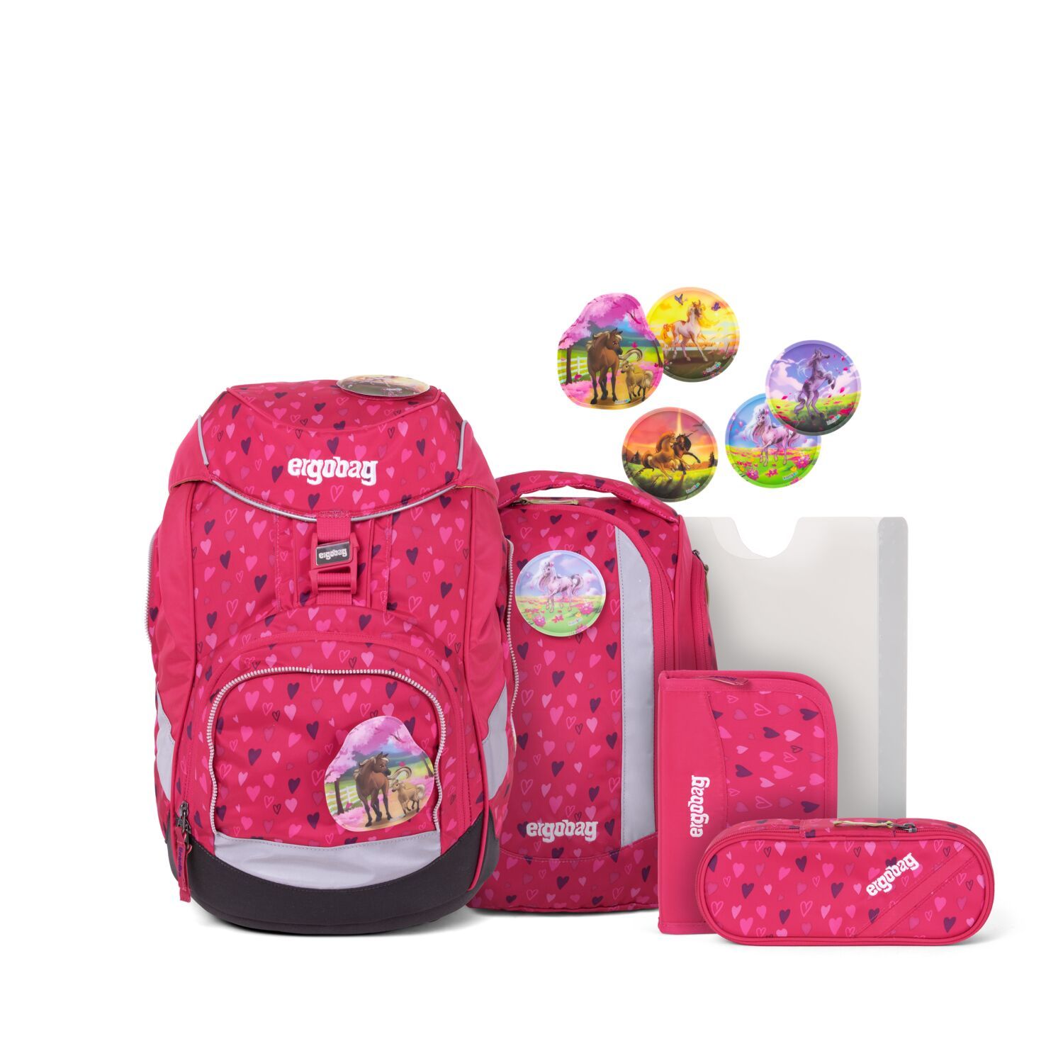 Ergobag School Backpack Set - 6 Piece Kids Backpack with Horse & Shoe Bear Design for Boys & Girls | Durable Lightweight Bookbag for Elementary Students, Daycare, Travel & Outdoor Activities