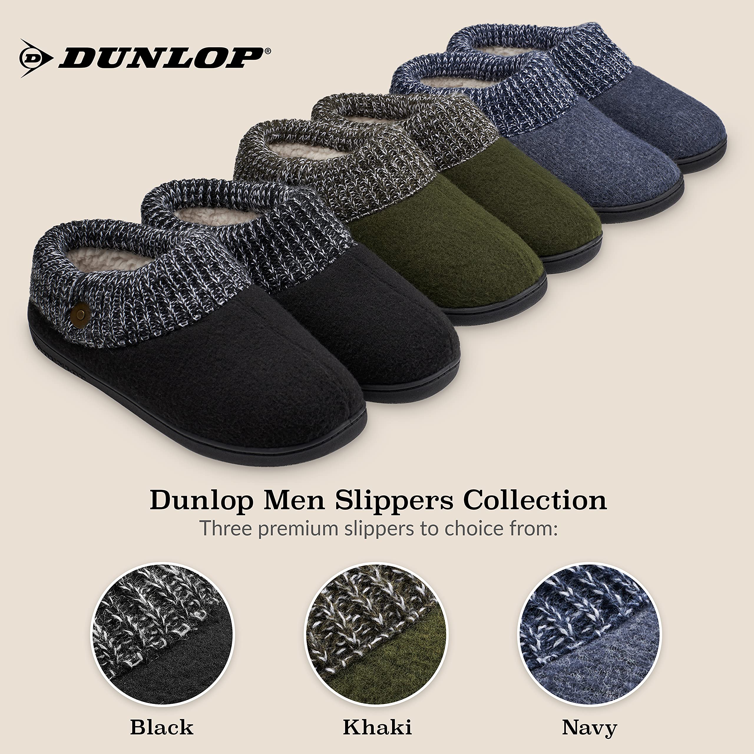 Dunlop Men's Warm Winter Slippers for Indoor Home Use - Soft Comfortable Non-Slip House Shoes for Relaxing by the Fireplace