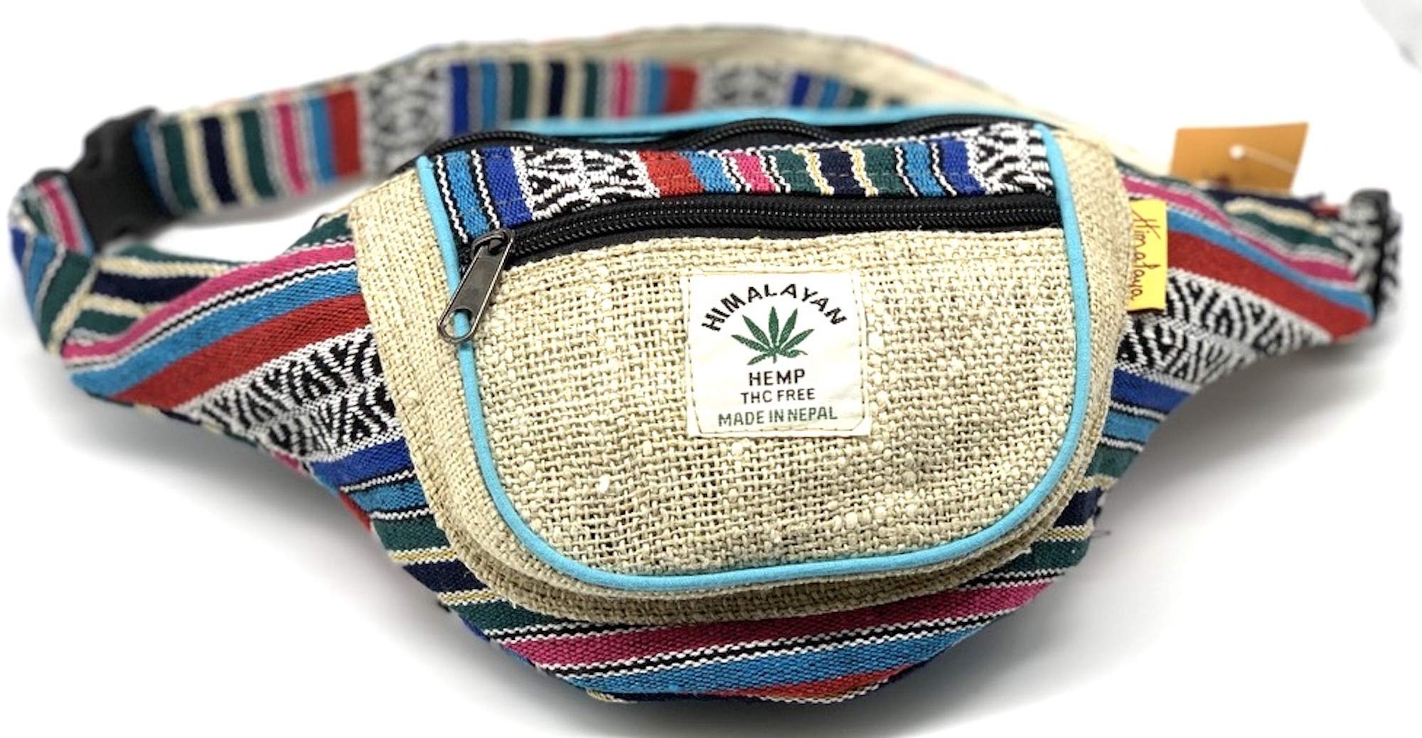 100% Himalayan Hemp Multi-Purpose Waist Pack Bag - Adjustable Strap Festival Belt Bag, Hip Bag, Bum Bag, Travel Bag, Holster Bag - Perfect for Music Festivals, Hiking, Travel & Everyday Use