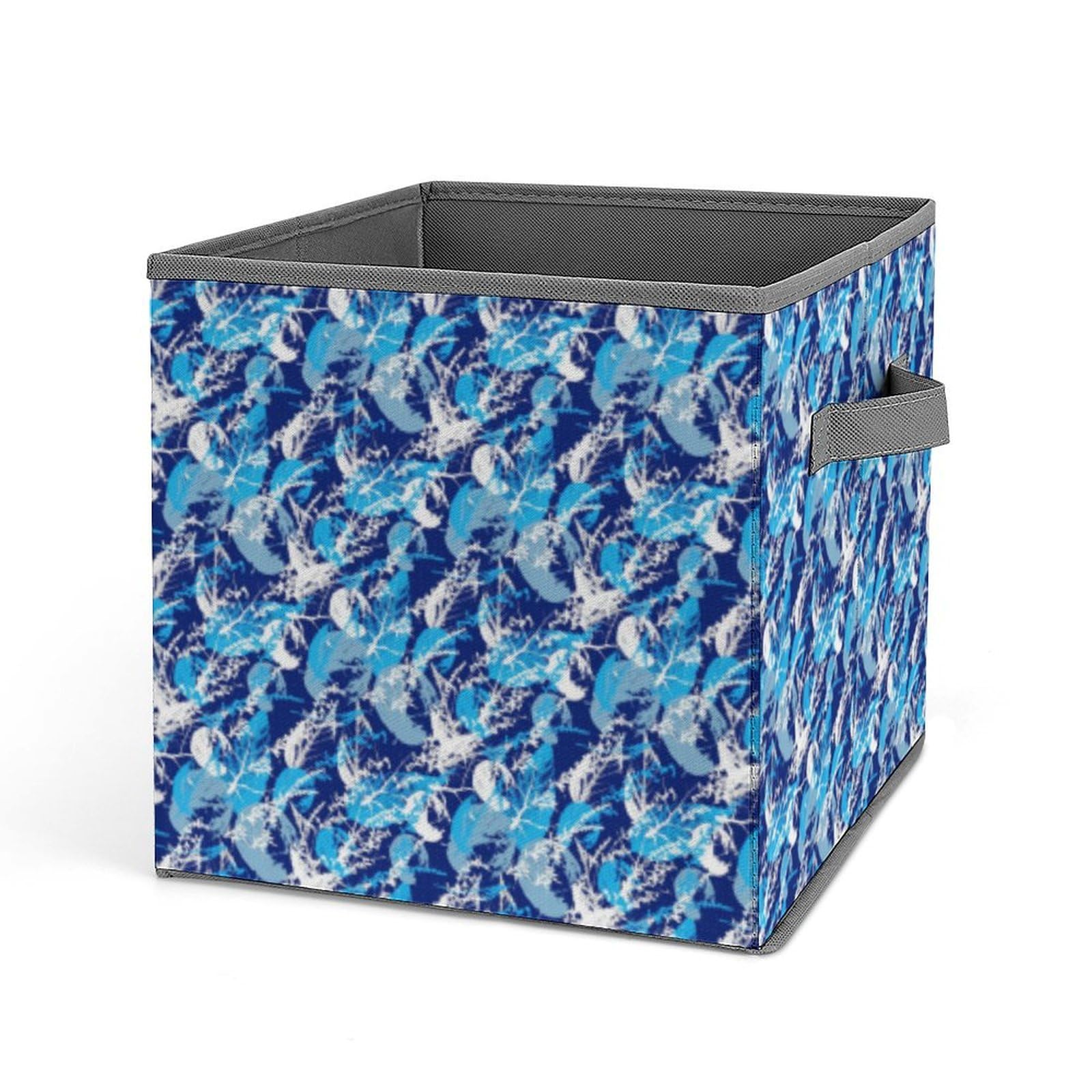 Blue Tropical Leaves Foldable Storage Bins 4-Pack - Collapsible Fabric Cube Baskets with Handles (10.6 Inch) for Nursery, Closet, Shelves - Organize Clothes, Toys, Books | Space-Saving Home & Office Storage Solution