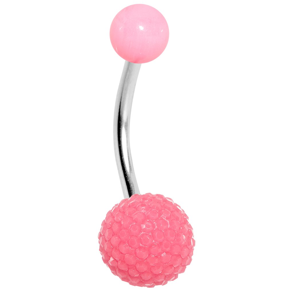 Stylish Pink Acrylic Textured Ball Belly Button Ring - Trendy Body Jewelry for Women | Perfect for Piercings, Parties & Summer Fashion