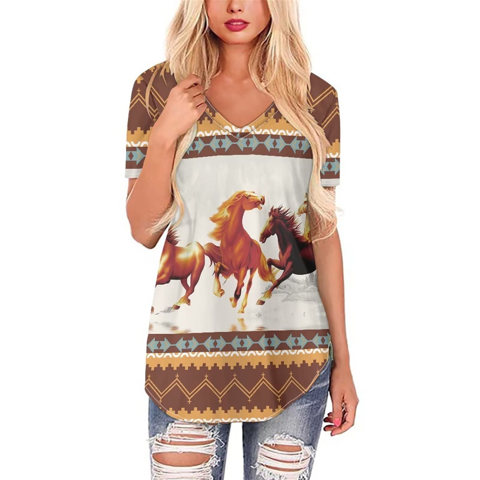 Xhuibop Women's V-Neck Short Sleeve Graphic Tee - Summer Casual T-Shirt for Women - Perfect for Beach, Travel & Everyday Wear