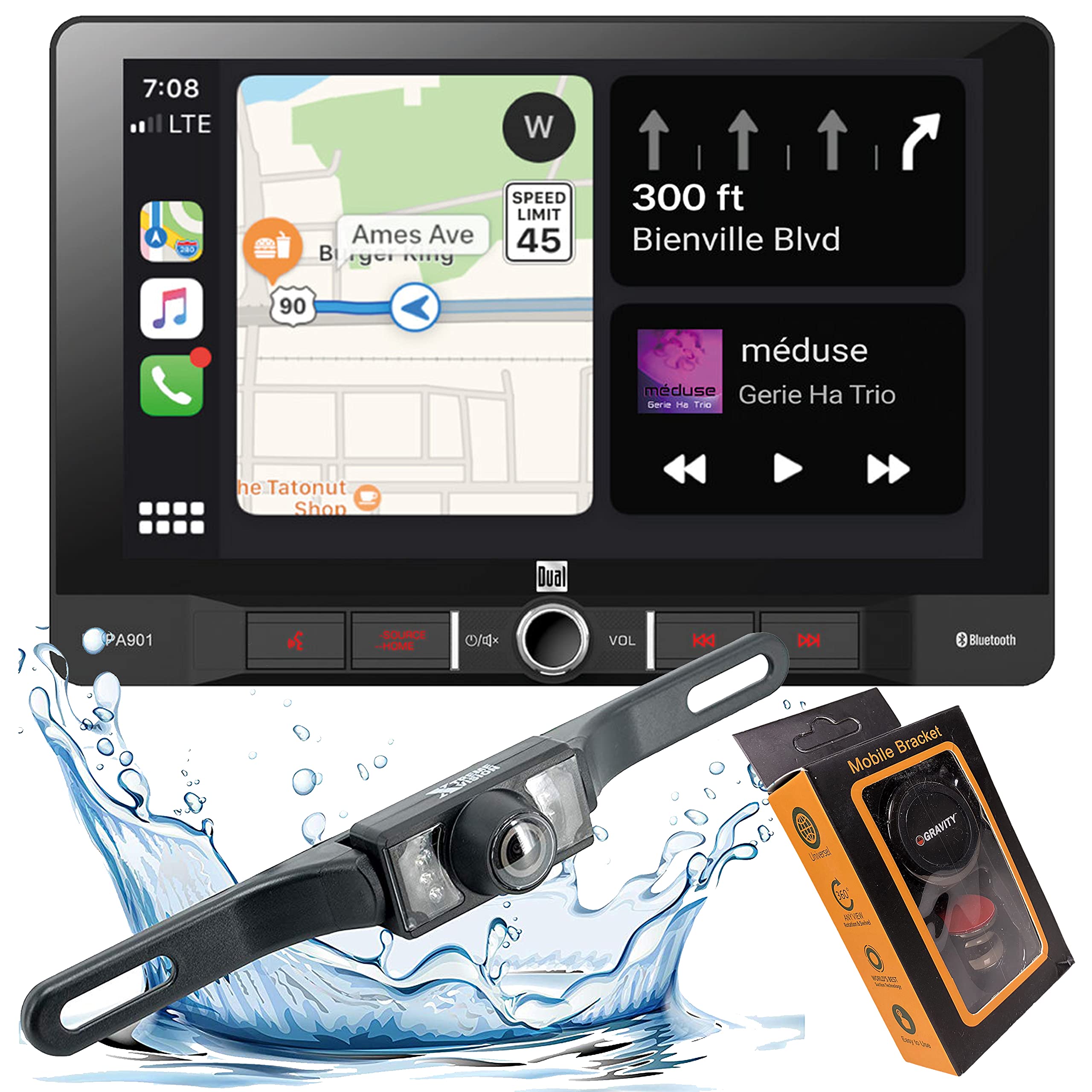 Dual Electronics DCPA901 9-Inch Single-DIN Car Stereo with Bluetooth, Android Auto, Wired Mirroring, Built-in Gravity Magnet Phone Holder & Backup Camera - Perfect for Hands-Free Calling, Music Streaming & Safe Driving in Your Vehicle