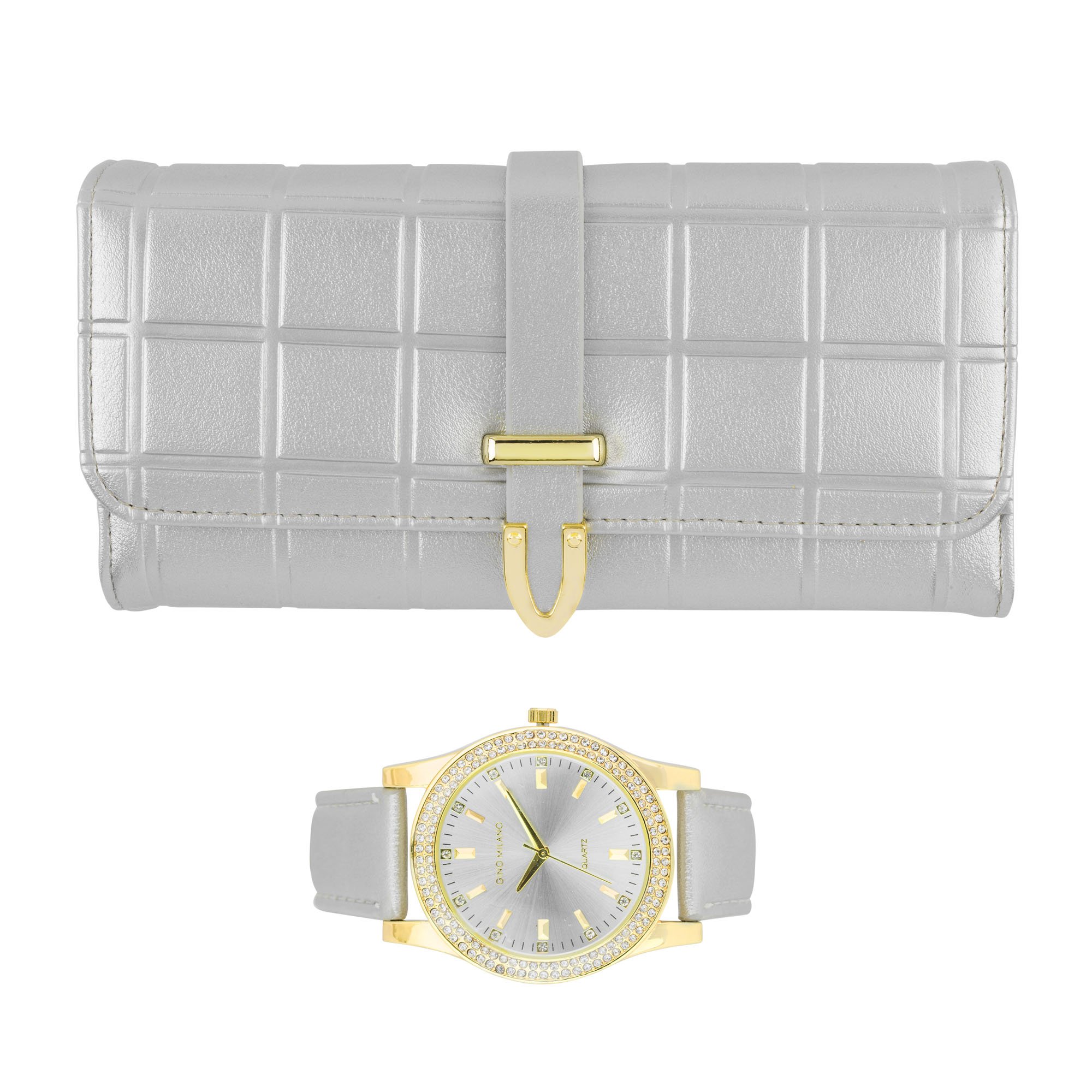 Elegant Women's Leather Band Watch & Tri-Fold Leather Wallet Set - Gold Ladies Watch with Matching Leather Clutch - Perfect for Office, Parties & Everyday Use