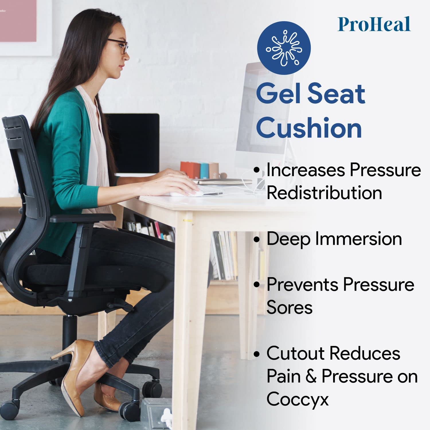 Orthopedic Gel Coccyx Wheelchair Seat Cushion for Tailbone Pain Relief - High Density Memory Foam with Coccyx Cutout - 28