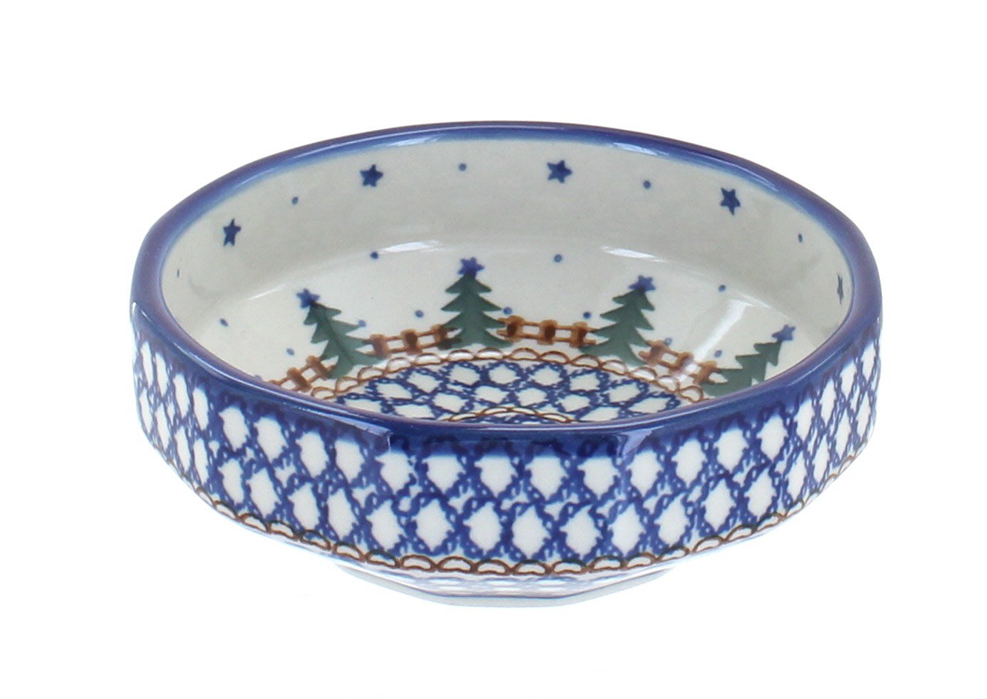 Handmade Blue Rose Polish Pottery Bowl - Rustic Pines Design, Small Angular Serving Dish for Soup, Salad, or Dessert | Perfect for Farmhouse Decor, Wedding Gift, or Holiday Table Setting