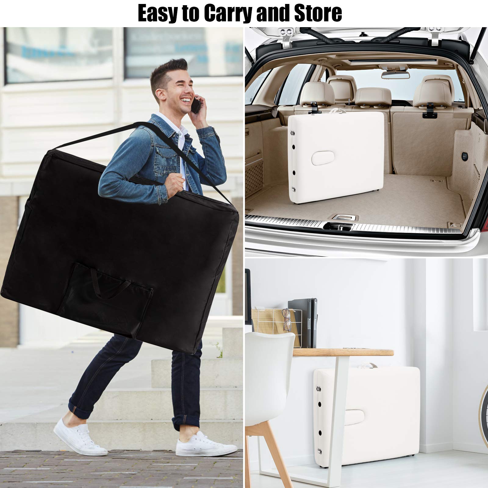COSTWAY Portable Folding Massage Table - Adjustable Height Massage Bed with Face Cradle, Arm Rest & Carrying Case - 2-Section Salon Spa Table for Tattoo, Beauty, Therapy & Lash Extensions (White, 84