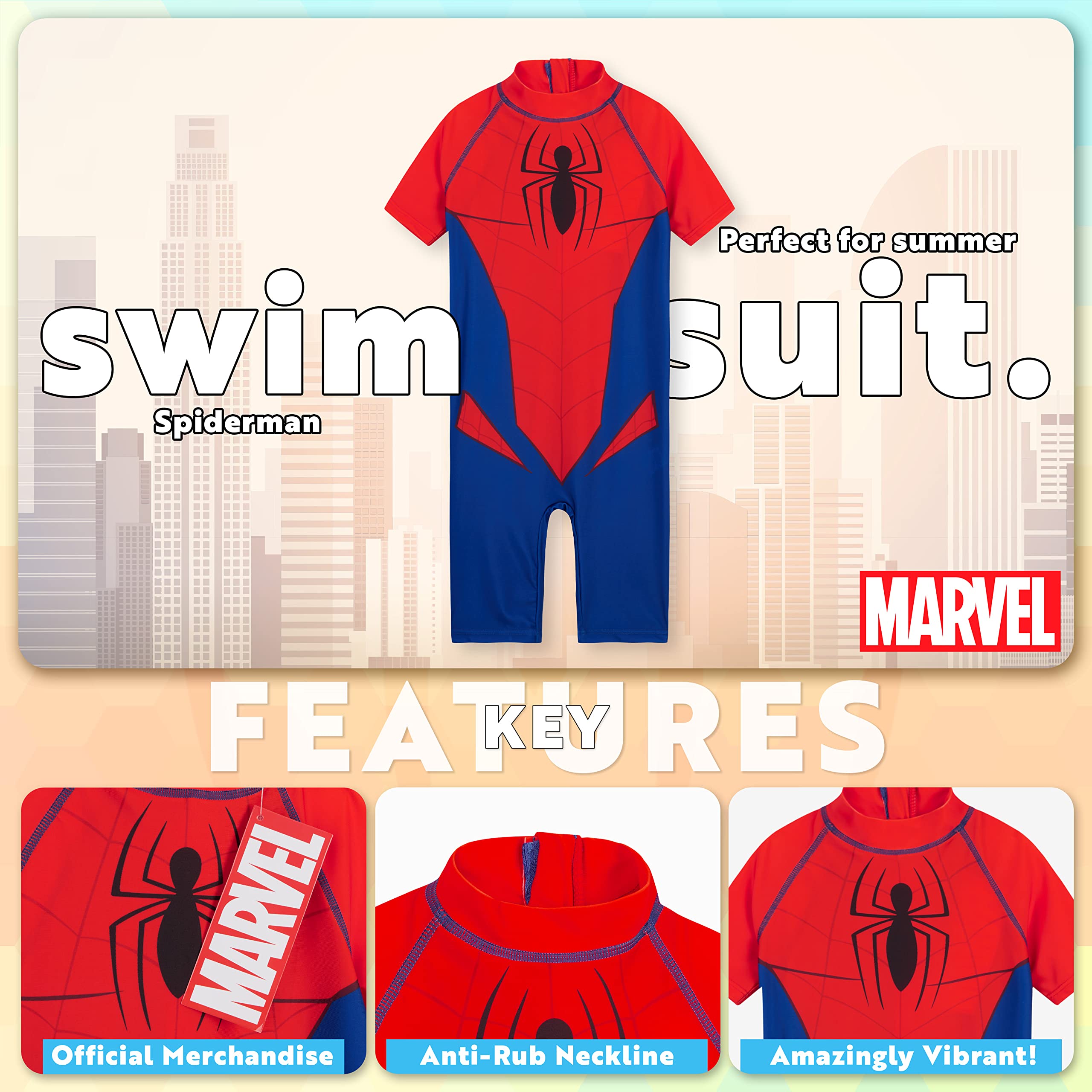 Marvel Kids Rash Guard Swimsuit - UPF 50+ Sun Protection, Full Body Swimwear for Boys & Girls - Perfect for Beach, Pool & Summer Vacation Activities