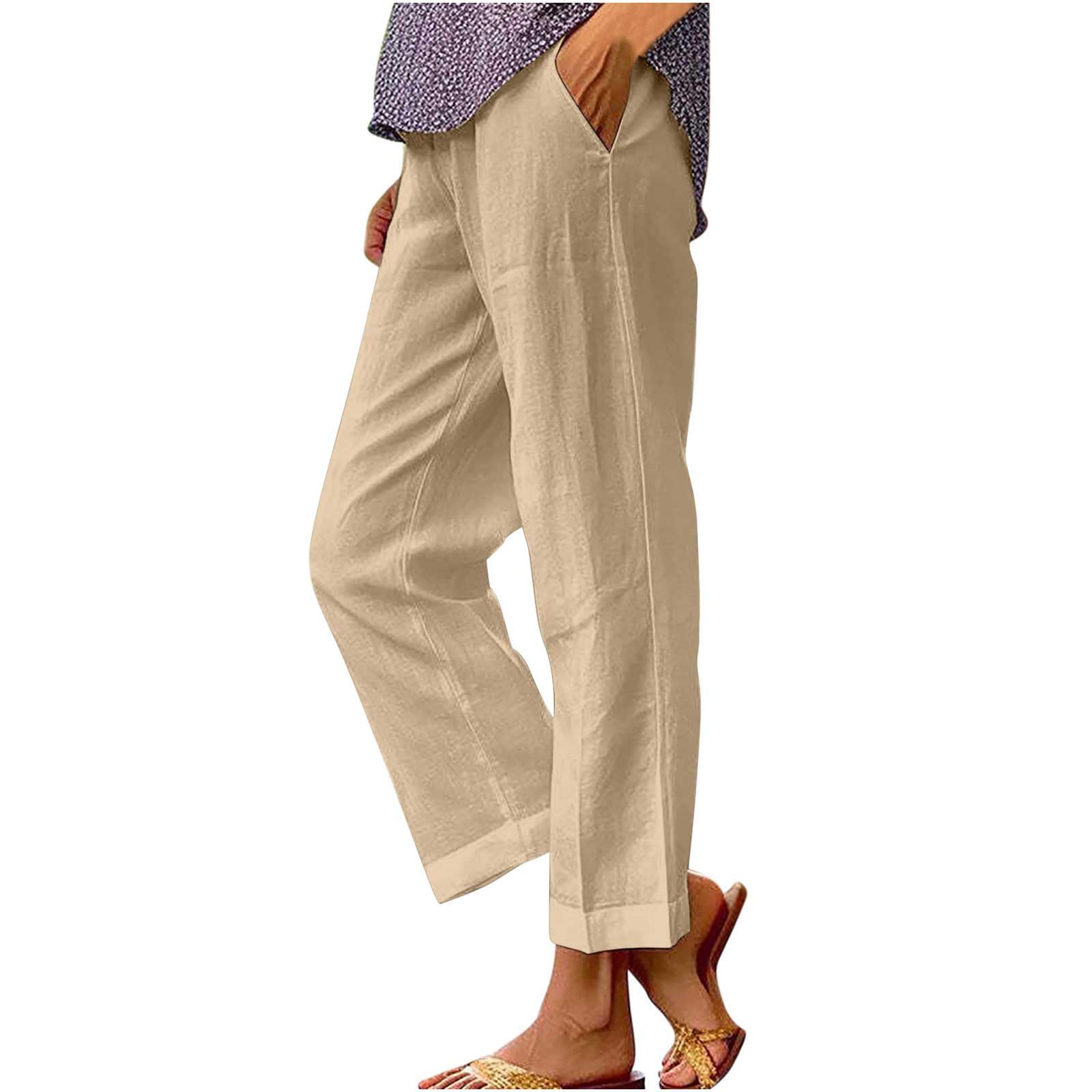 GOBUQIRAN Women's Linen Pants - High Waisted Wide Leg Summer Pants for Plus Size & Curvy Women - Breathable Casual Slacks for Beach, Travel & Everyday Wear