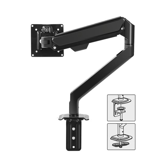 Ergonomic Monitor Stand for 17-32 Inch Screens - Adjustable Tilt, Swivel & Rotation Gas Spring Monitor Arm with Cable Management - C-Clamp & Grommet Base - Perfect for Home Office, Gaming Setup & Workspace Organization