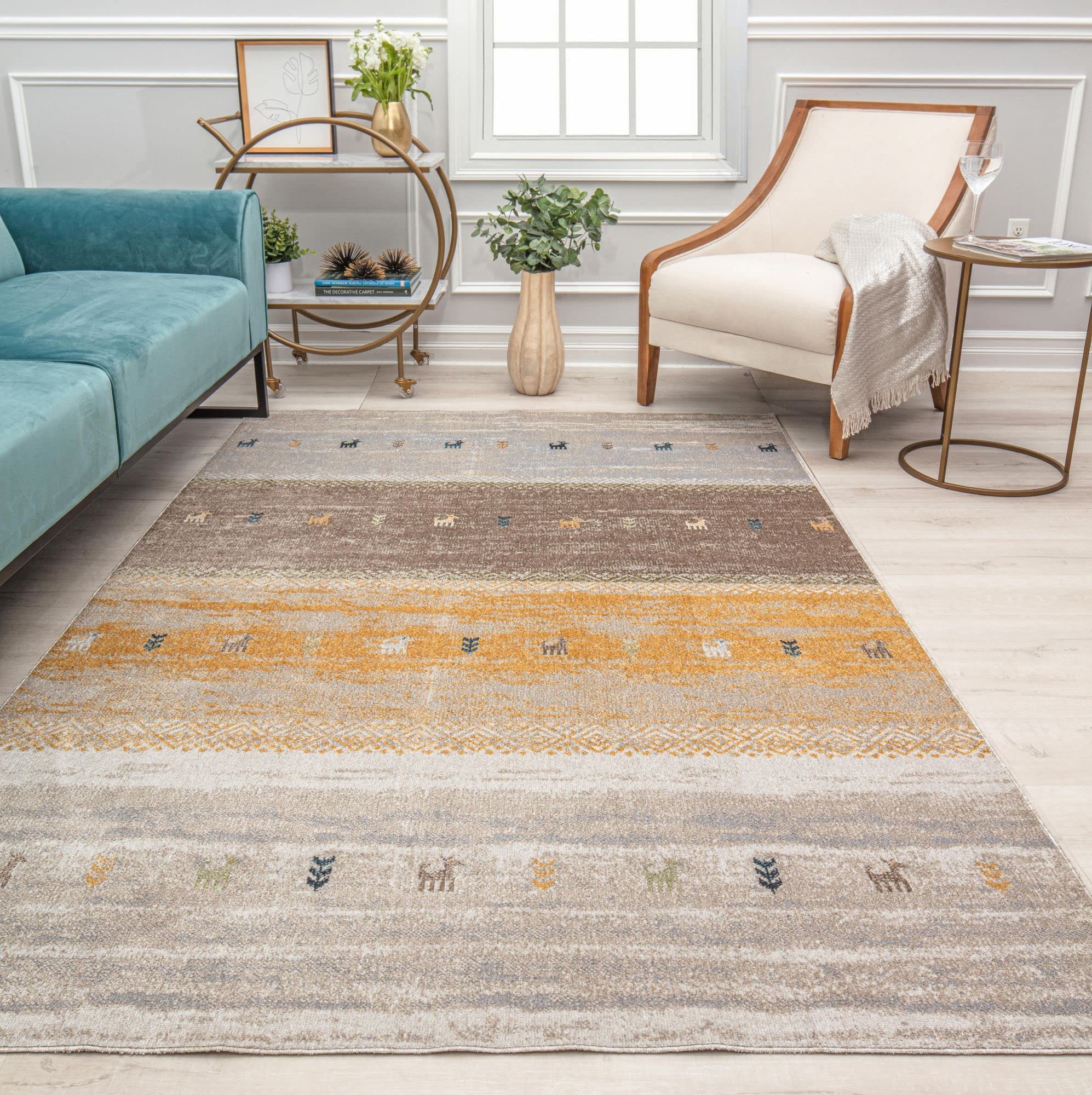 Rugs America Jaelyn JD60B Citrus Burst Tribal Bohemian Brown Area Rug 2'6
