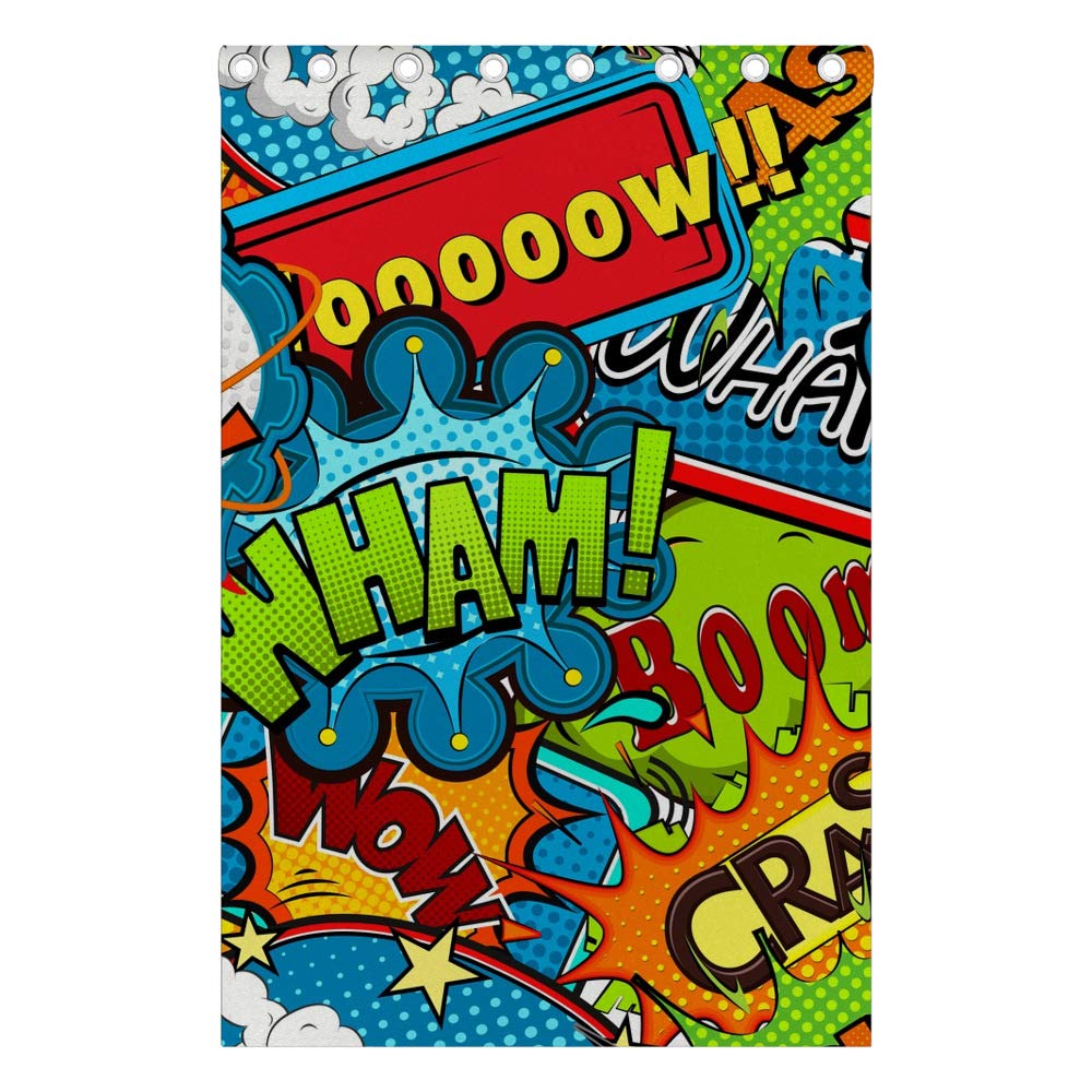 Kuizee Blackout Curtains 84×55 Inch - Sun Blocking Pop Art Comics Speech Bubble Design for Living Room & Bedroom - Thermal Insulated Grommet Top Window Drapes (Set of 2 Panels) - Perfect for Home Theater, Nursery & Light-Sensitive Sleepers