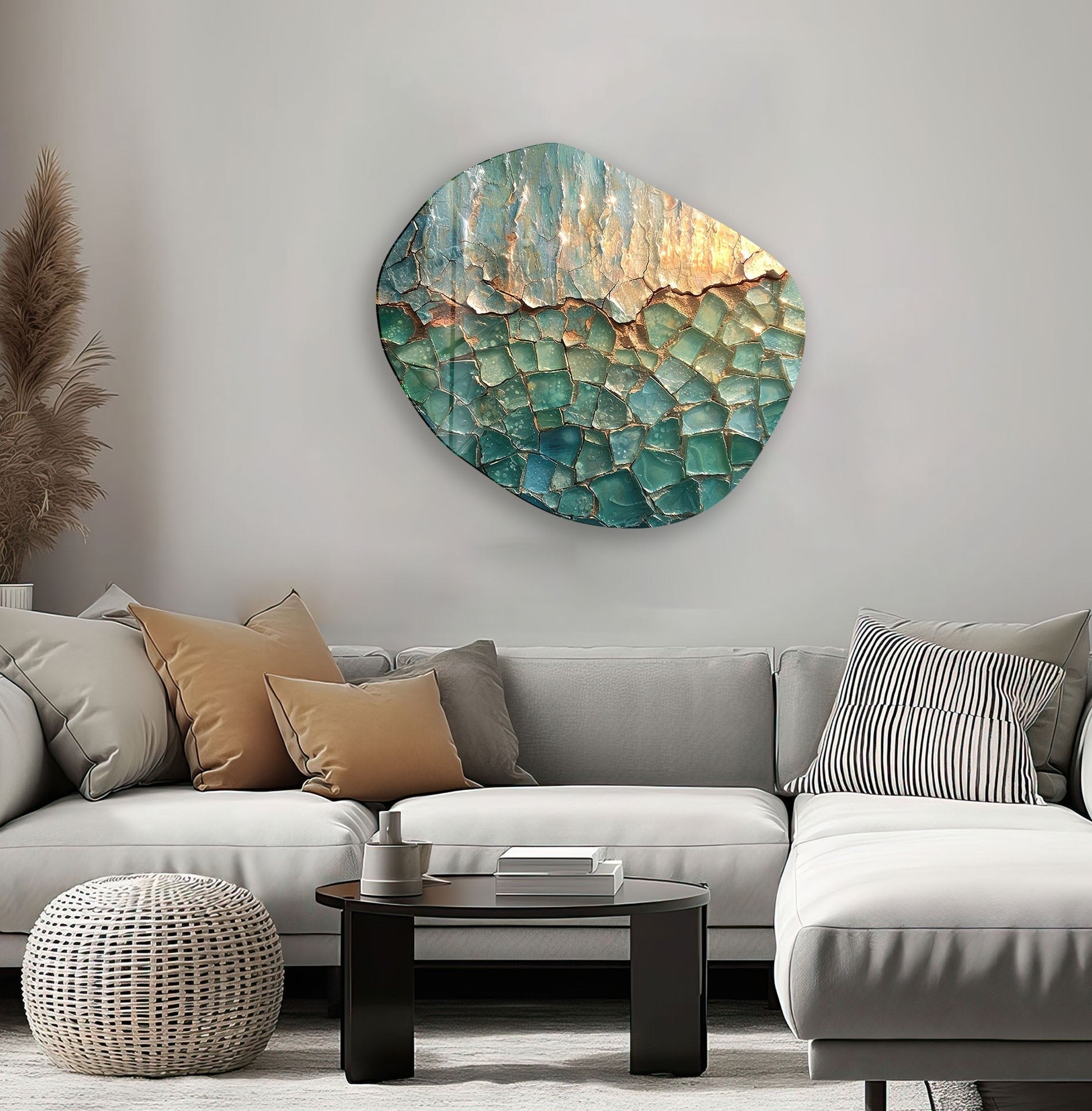 Abstract Pastel Green Glass Wall Art - Modern Home Decor for Living Room, Bedroom & Office - Handmade Glass Artwork for Stylish Interior Design