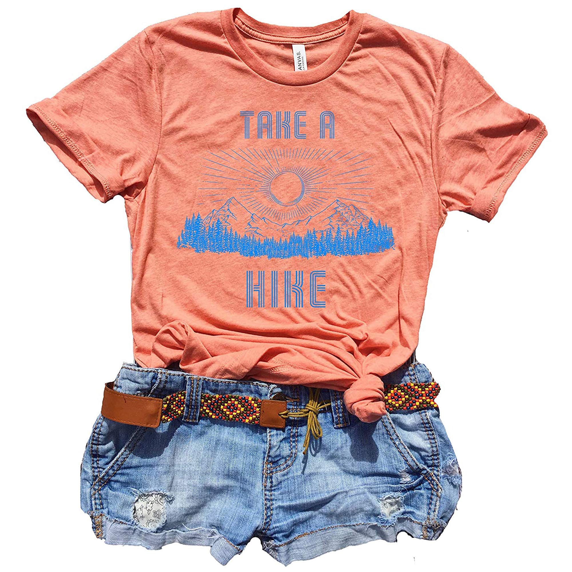 Take A Hike Graphic Tee for Women - Cute Vintage Boho Hippie T-Shirt - Retro Hiking Gift Idea - Perfect for Outdoor Adventures & Casual Wear
