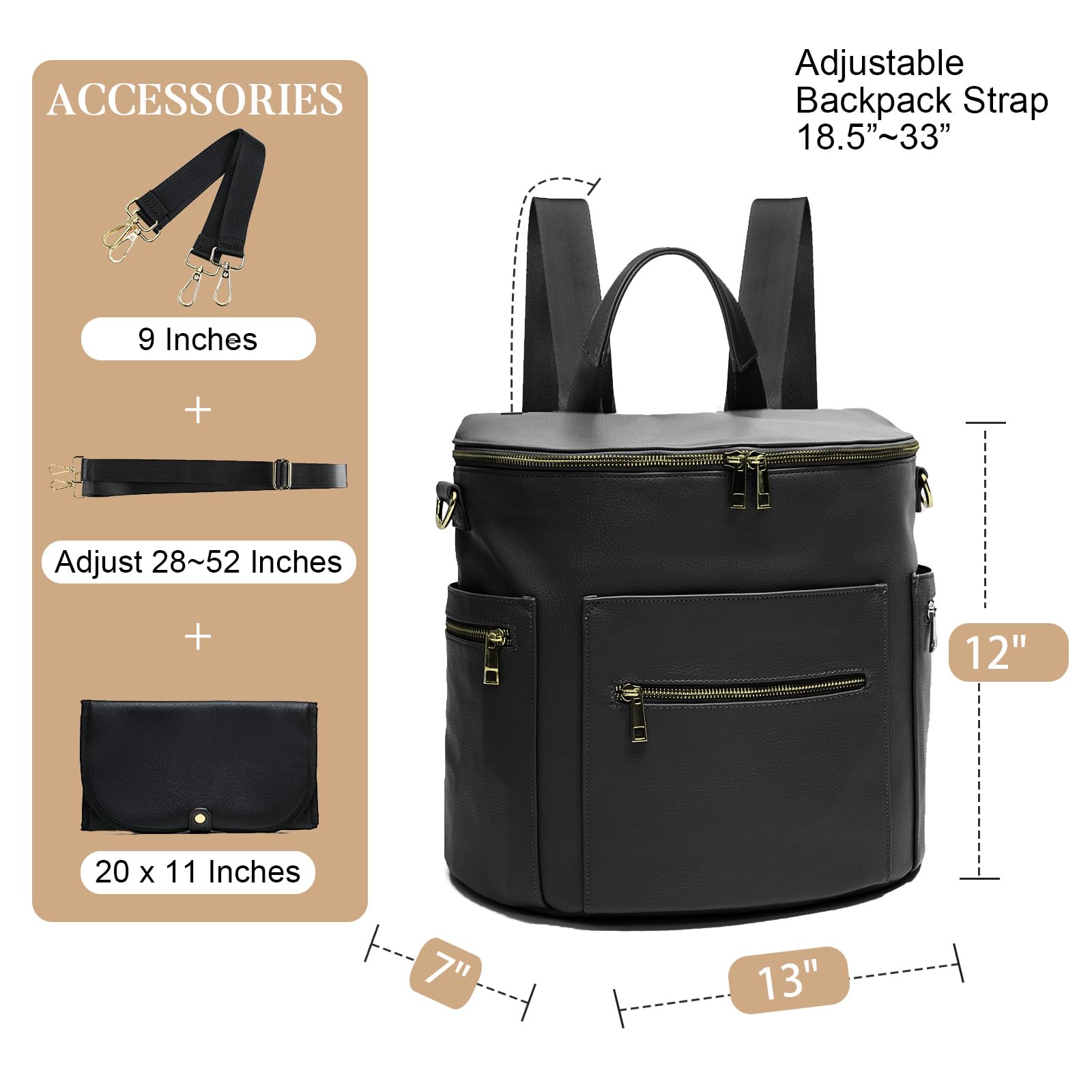 Premium Leather Diaper Backpack for Moms & Dads - Waterproof Baby Bag with Laptop Sleeve, Changing Pad, Wipes Pouch & Stroller Straps - Stylish & Functional Diaper Bag for Travel, Work & Everyday Use