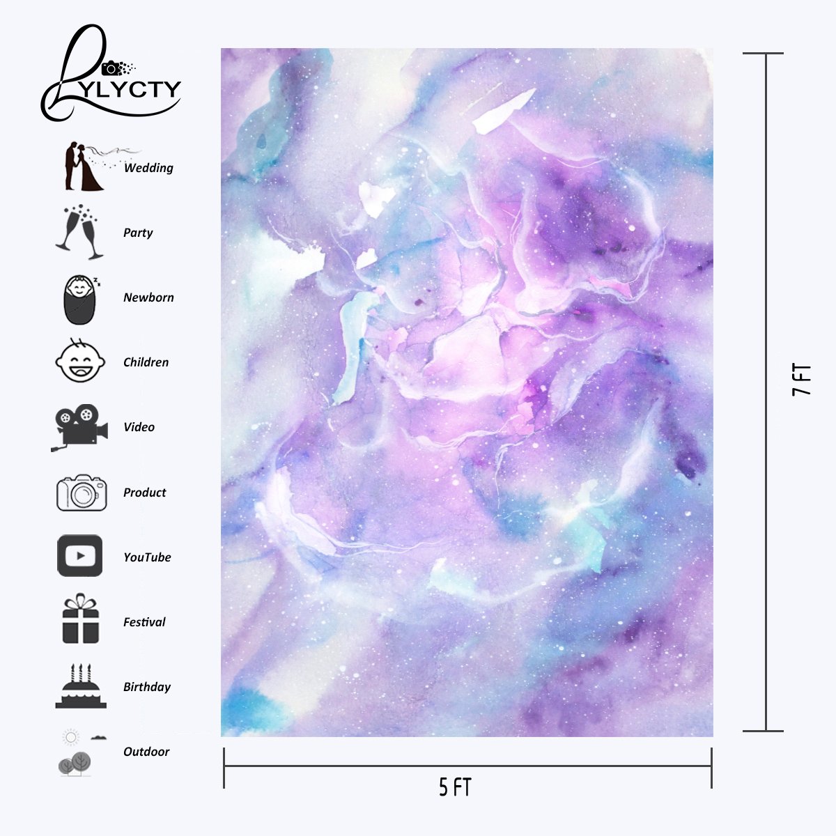 5x7ft Watercolor Marble Backdrop - Pink Purple for Studio Photography