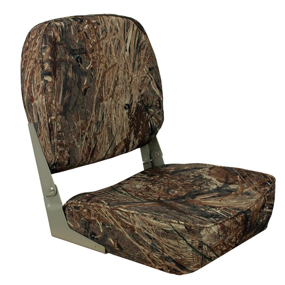Springfield Marine 1040627 Low Back Folding Boat Seat - Mossy Oak Duck Blind Camo - Comfortable Waterproof Boating Chair for Duck Hunting & Fishing