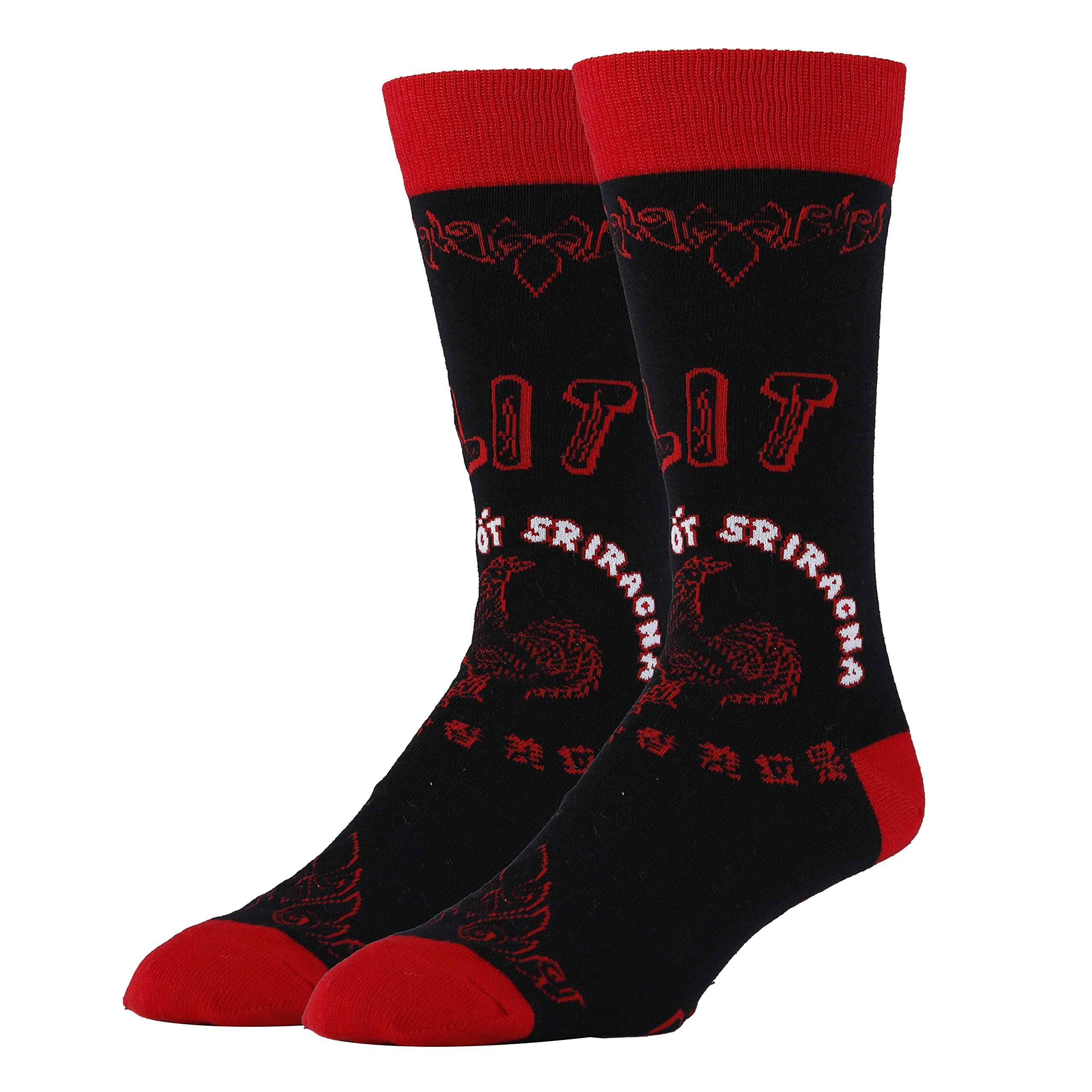 Funny Sriracha Hot Sauce Socks for Men - Novelty Cotton Crew Socks Size 6-12 - Comfortable Dress Socks for Casual Wear, Gifts & Costume Parties
