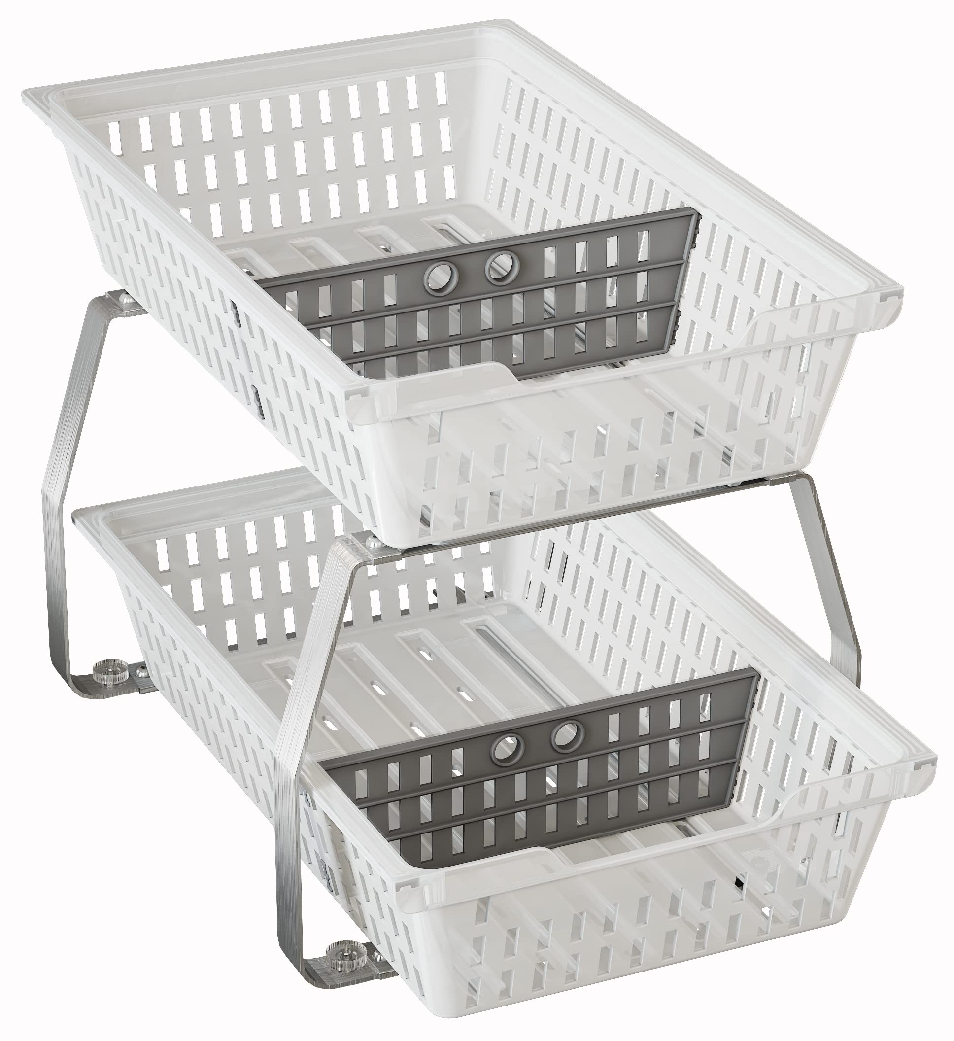 Under Sink Organizer with Sliding Basket - Stainless Steel Bathroom Storage for Cabinets