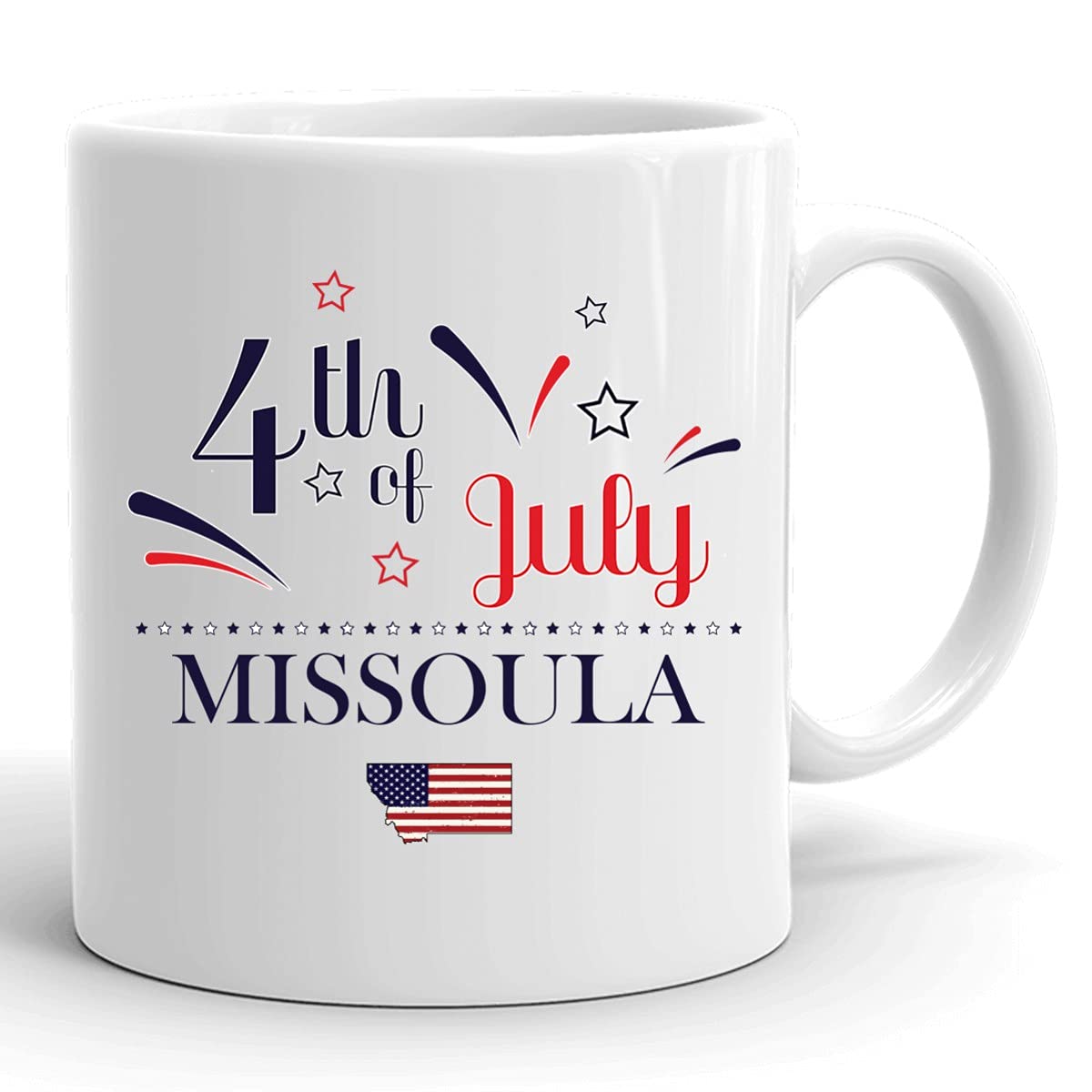 Custom 11oz White USA Flag Coffee Mug - Personalized Independence Day Gift for 4th of July - Missoula Montana City Design - Perfect for Home, Office & Patriotic Celebrations