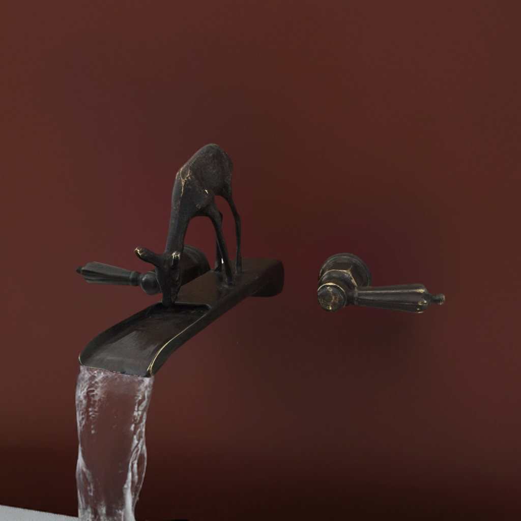 Elegant Bronze Deer Waterfall Faucet - Vintage Bathroom Sink Faucet with Unique Animal Design for Rustic Home Decor | Perfect for Farmhouse, Cabin, or Nature-Themed Bathrooms