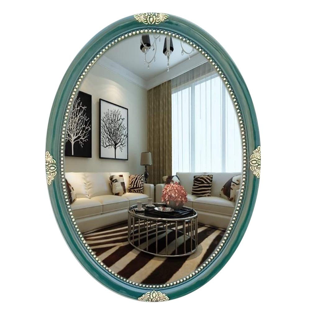 Vintage Oval Wall Mirror - Large Black Retro Bathroom Makeup Mirror with Green Frame, Decorative Dressing Room Mirror for Vanity, Hallway & Bedroom Decor