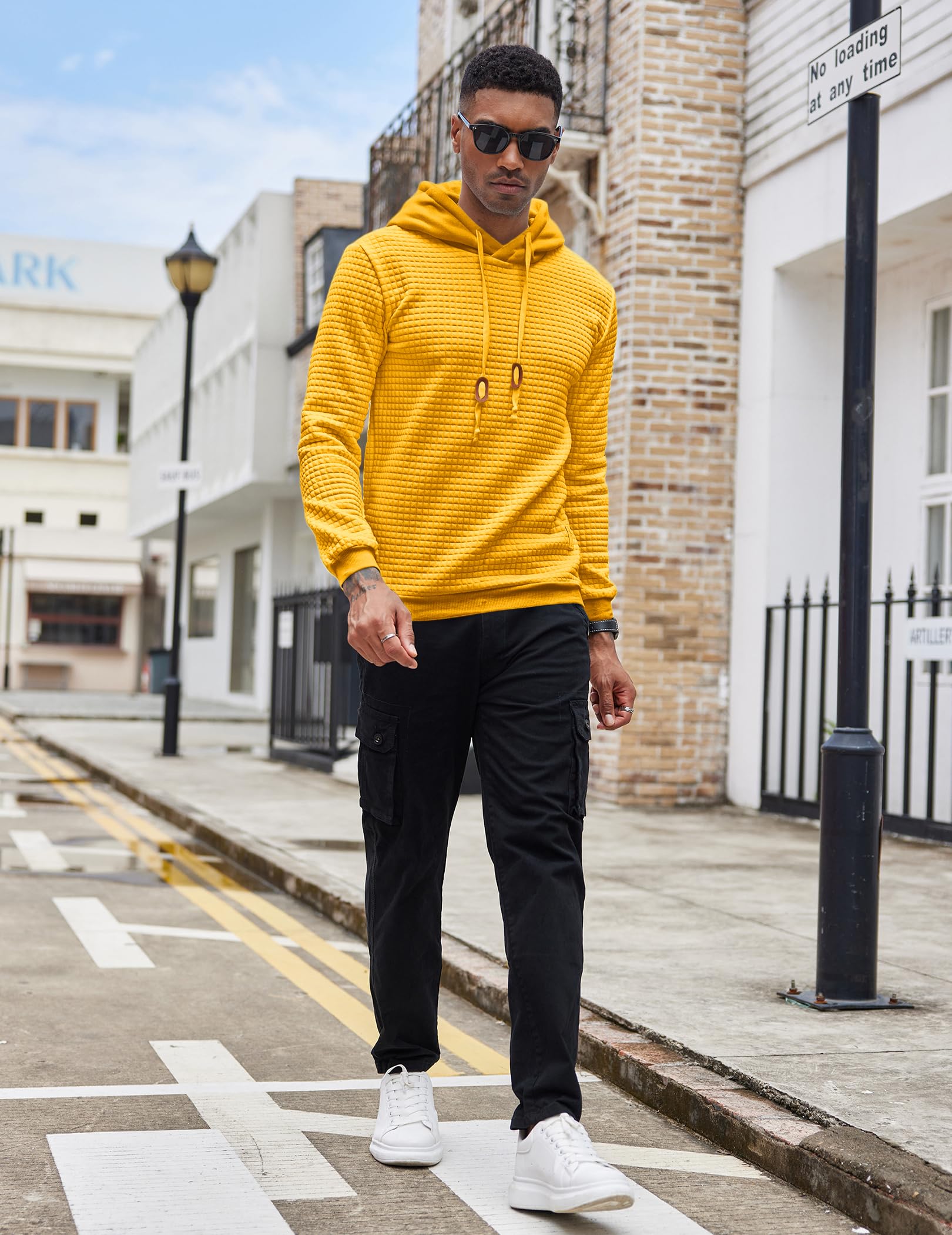 COOFANDY Men's Casual Hooded Sweatshirt - Long Sleeve Waffle Knit Pullover Hoodie with Drawstring | Perfect for Fall Layering, Outdoor Activities & Streetwear Fashion