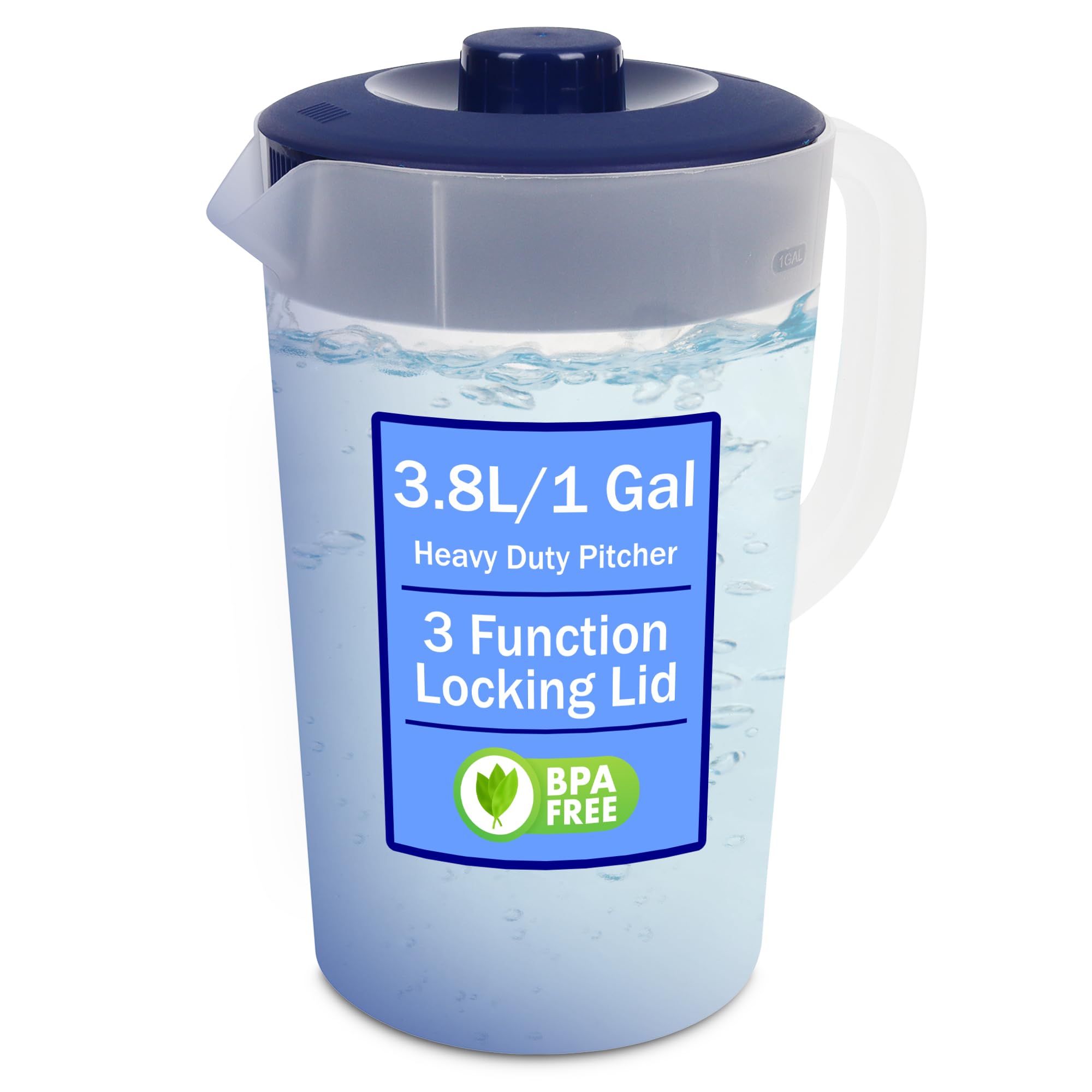 1 Gallon Clear Plastic Water Pitcher with Lid - BPA Free, Phthalate Free, Dishwasher & Freezer Safe - Flip-Top Spout for Easy Pouring - Perfect for Iced Tea, Lemonade & Refrigerator Storage