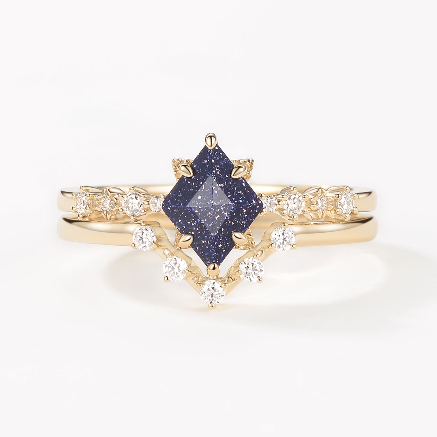 Blue Sandstone Vintage Ring Set - 2 Piece Violet Gemstone Jewelry for Women - Perfect for Weddings, Parties & Special Occasions