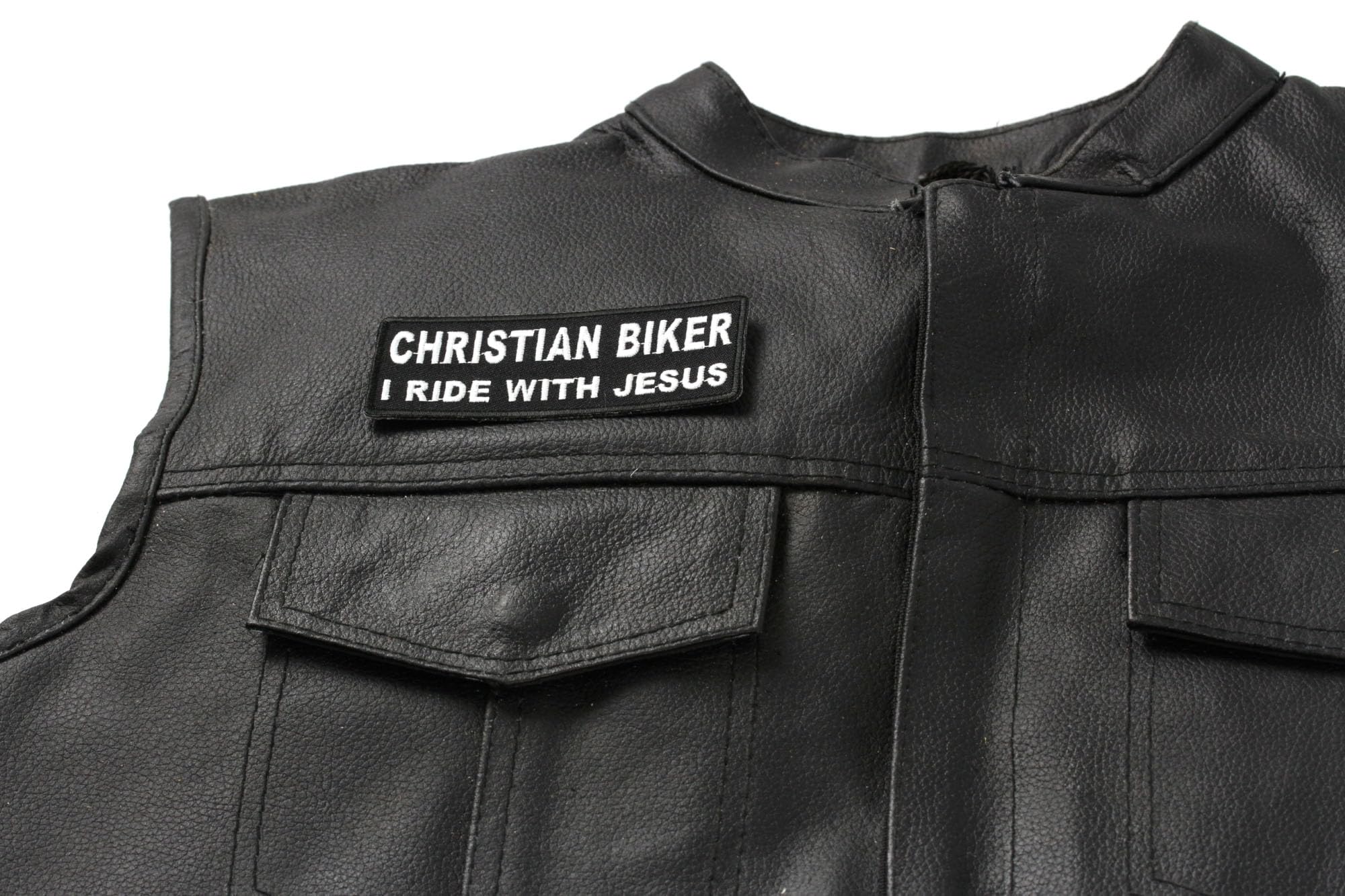 Christian Biker Patch - I Ride with Jesus Embroidered Iron-on Patches for Motorcycle Vests & Jackets - Religious Biker Accessories for Church Rides & Christian Motorcycle Events