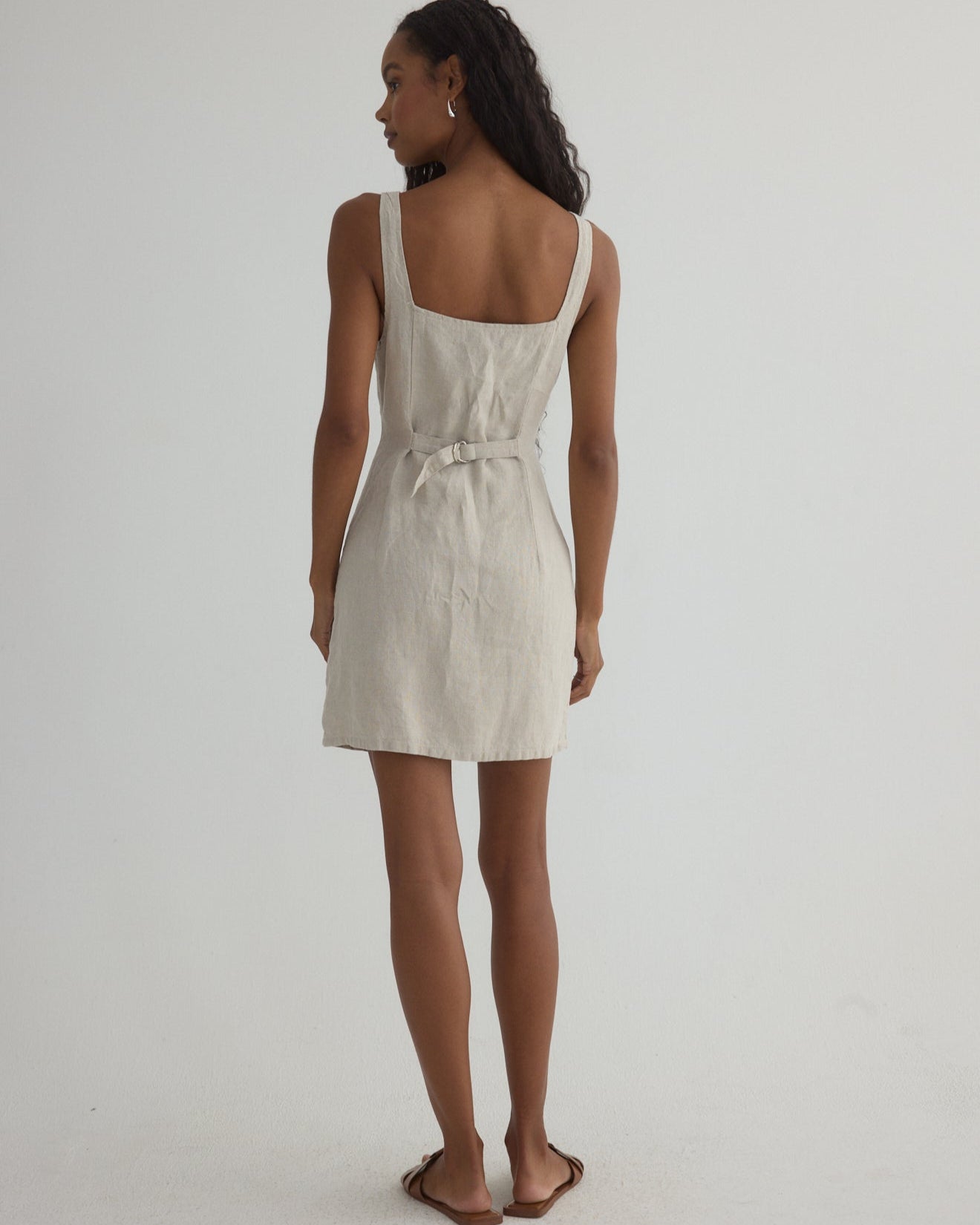 Square Neck Button Front Mini Dress - Linen Summer Dress for Women, Casual Beach Dress, Perfect for Vacation, Date Night & Outdoor Parties