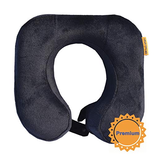 Memory Foam Travel Neck Pillow for Airplane, Car, Office - Ergonomic Support for Neck Pain Relief with Washable Velour Cover (Black) - Perfect for Long Flights, Road Trips & Work Comfort