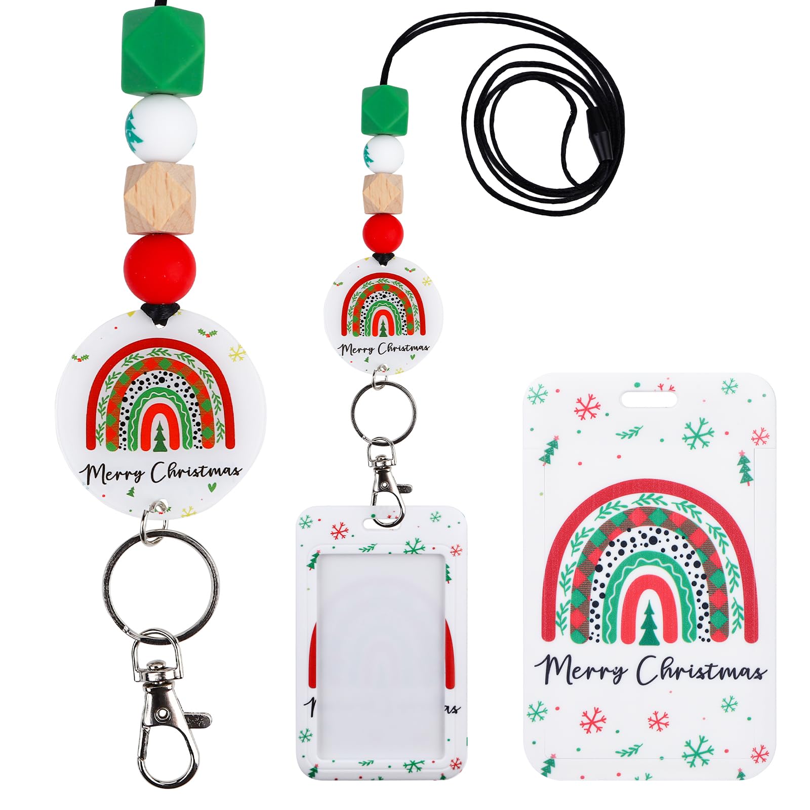 Boho Christmas Lanyards for Women - Beaded ID Badge Holder for Teachers, Nurses, Students - Festive Holiday Gifts