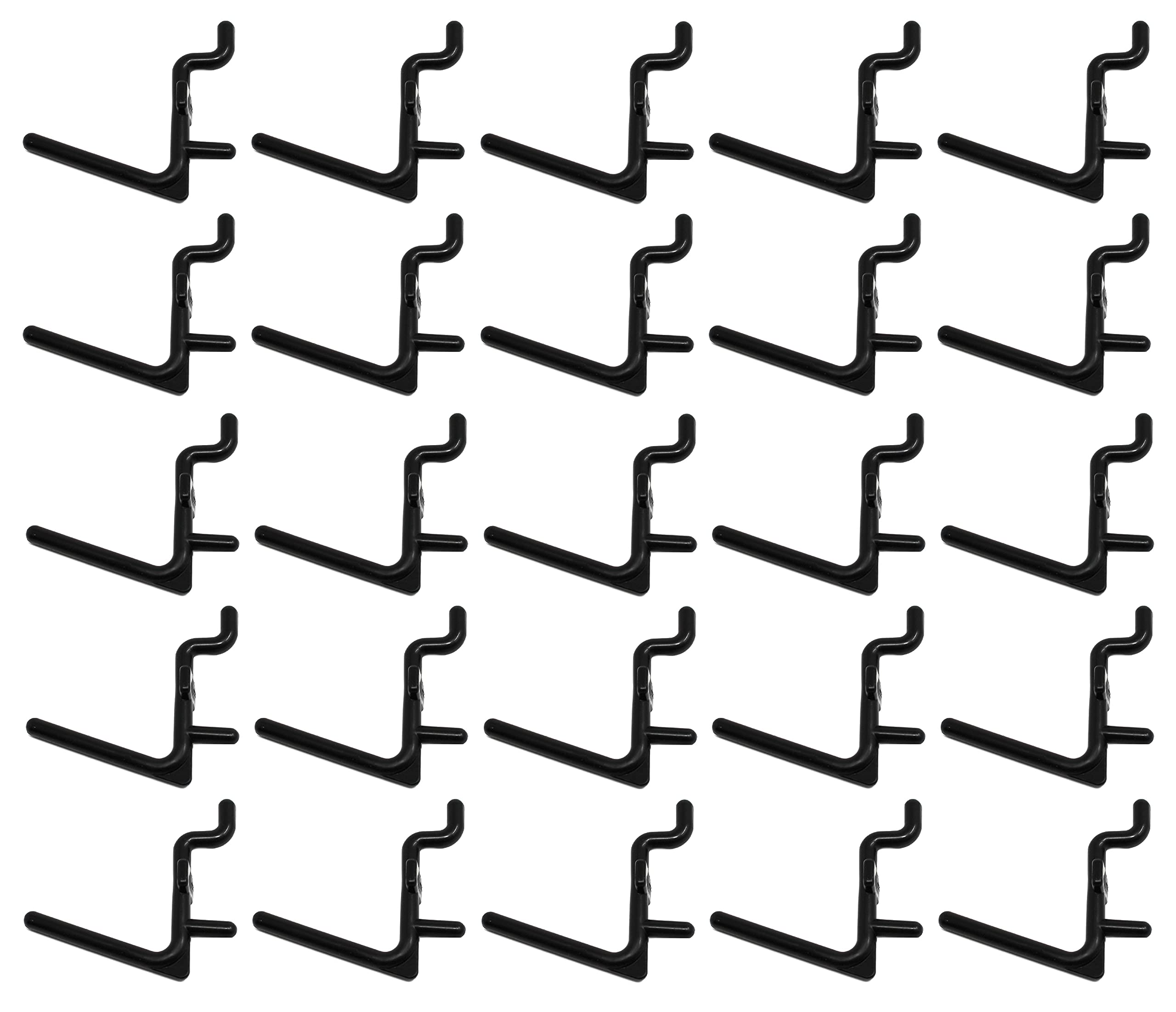 JSP Manufacturing 50-Pack Black Plastic L-Shaped Pegboard Hooks for Garage Tool Storage & Craft Organization | Non-Locking Pegboard Accessories for DIY, Workshop, and Home Improvement Projects