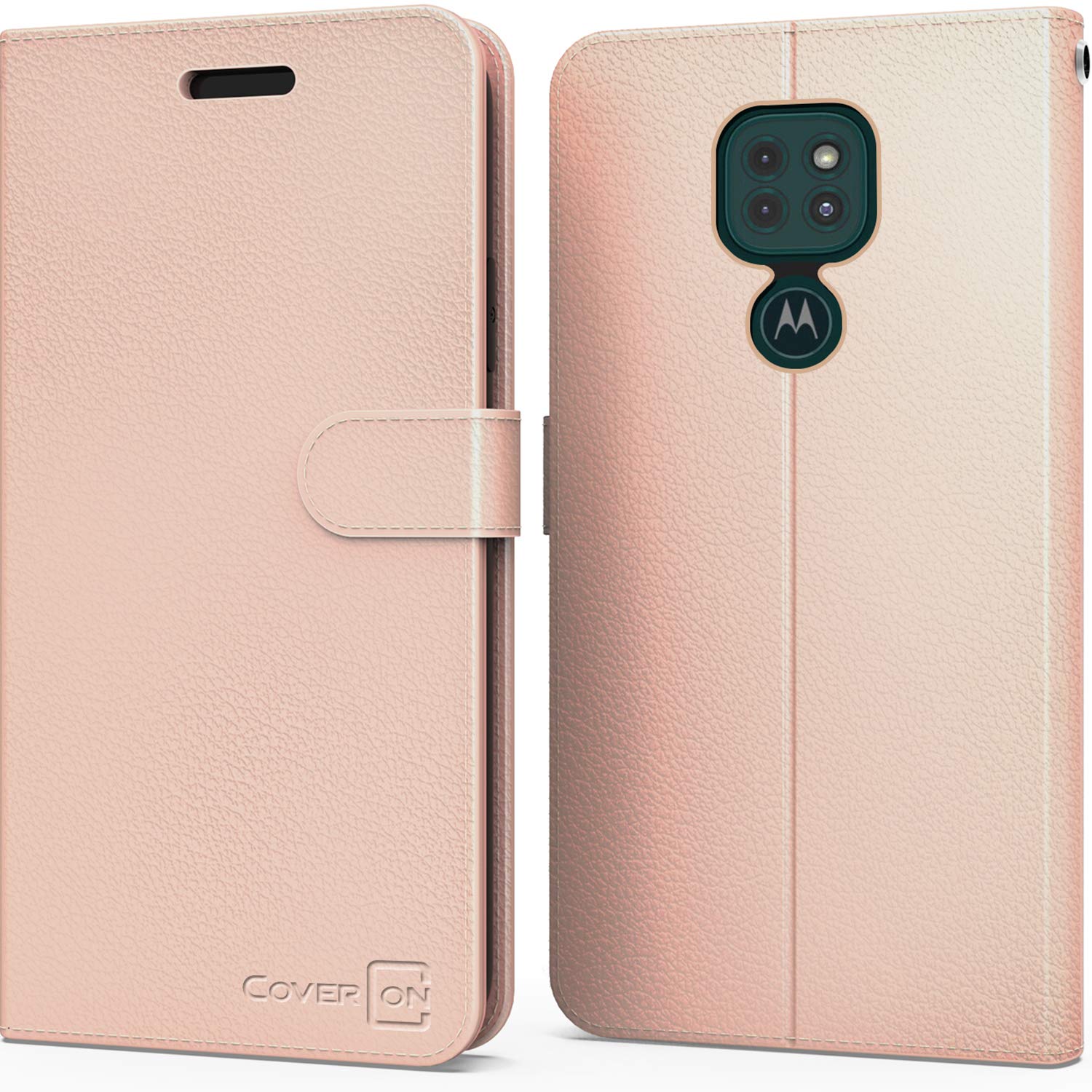 Premium RFID Blocking PU Leather Flip Folio Stand Case for Motorola Moto G9 Play/G9 - Rose Gold | Wallet Phone Cover with Card Slots | Perfect for Travel, Business & Daily Protection