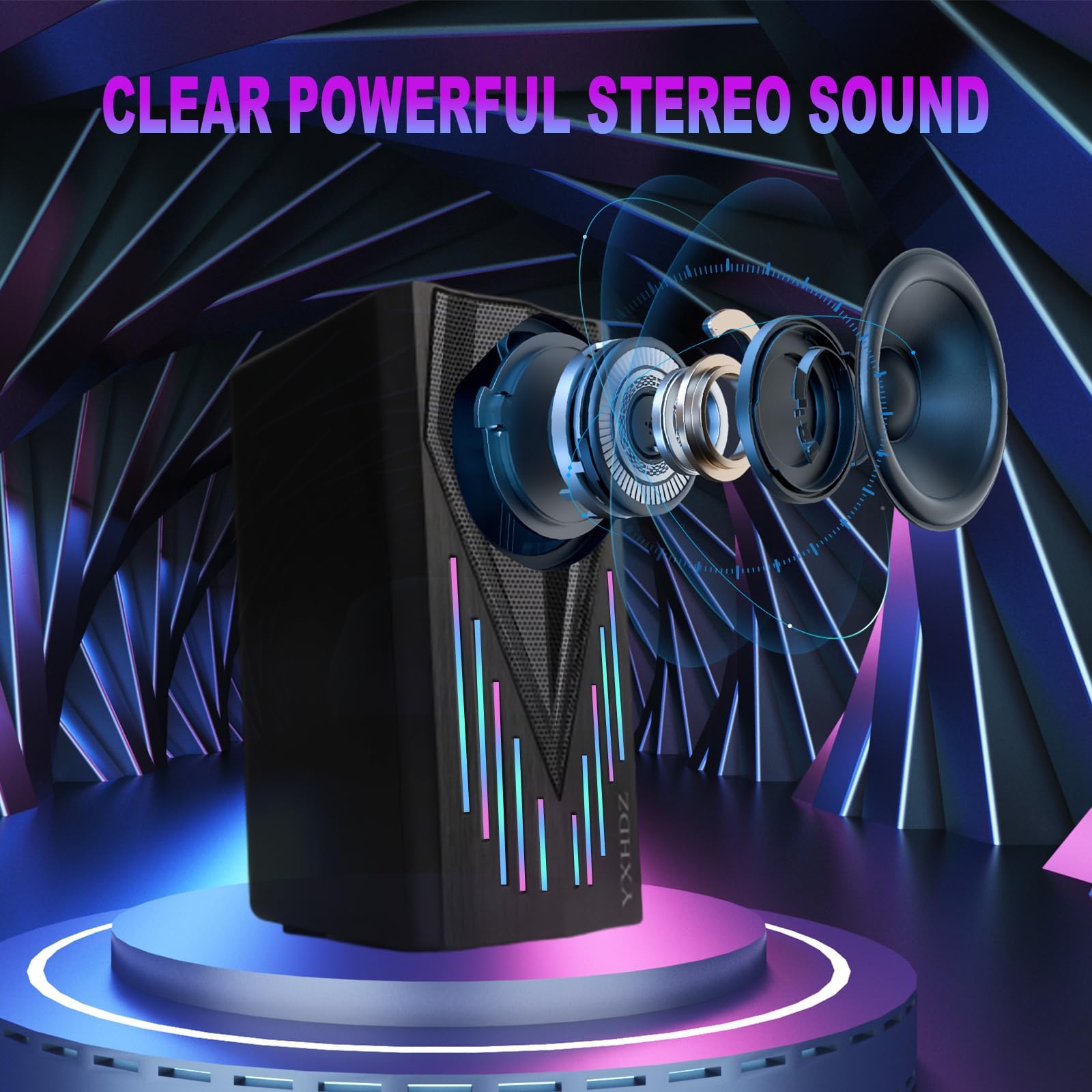 USB Powered Computer Speakers with RGB Lighting - 3.5mm Aux PC Gaming Speakers for Desktop, Laptop, Monitor & Tablet - Perfect for Gaming, Work & Home Entertainment