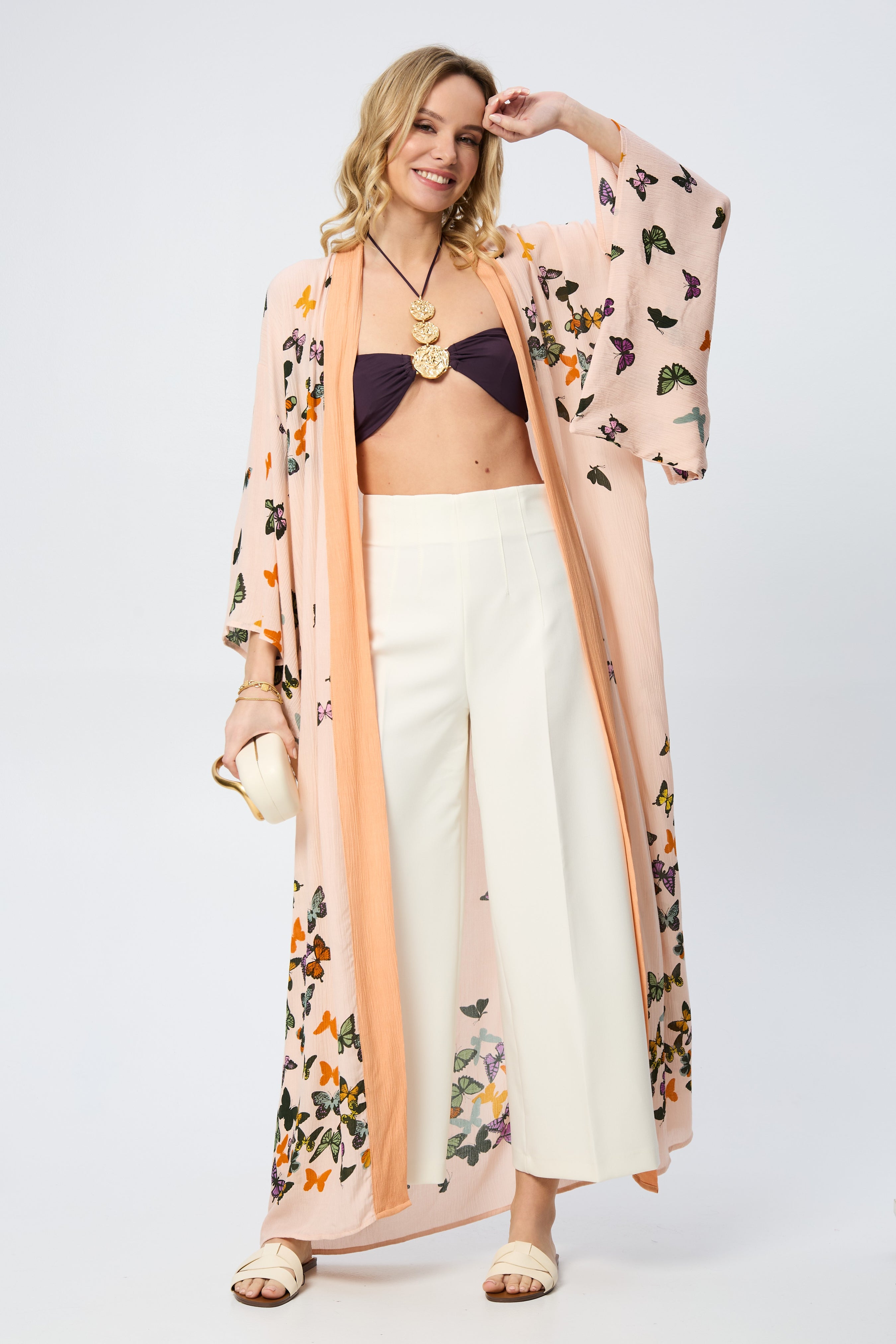 Butterfly Kisses Kimono Robe - Women's Floral Lightweight Bathrobe for Spa, Lounge & Beach Cover-Up - Soft Comfortable Sleepwear & Loungewear