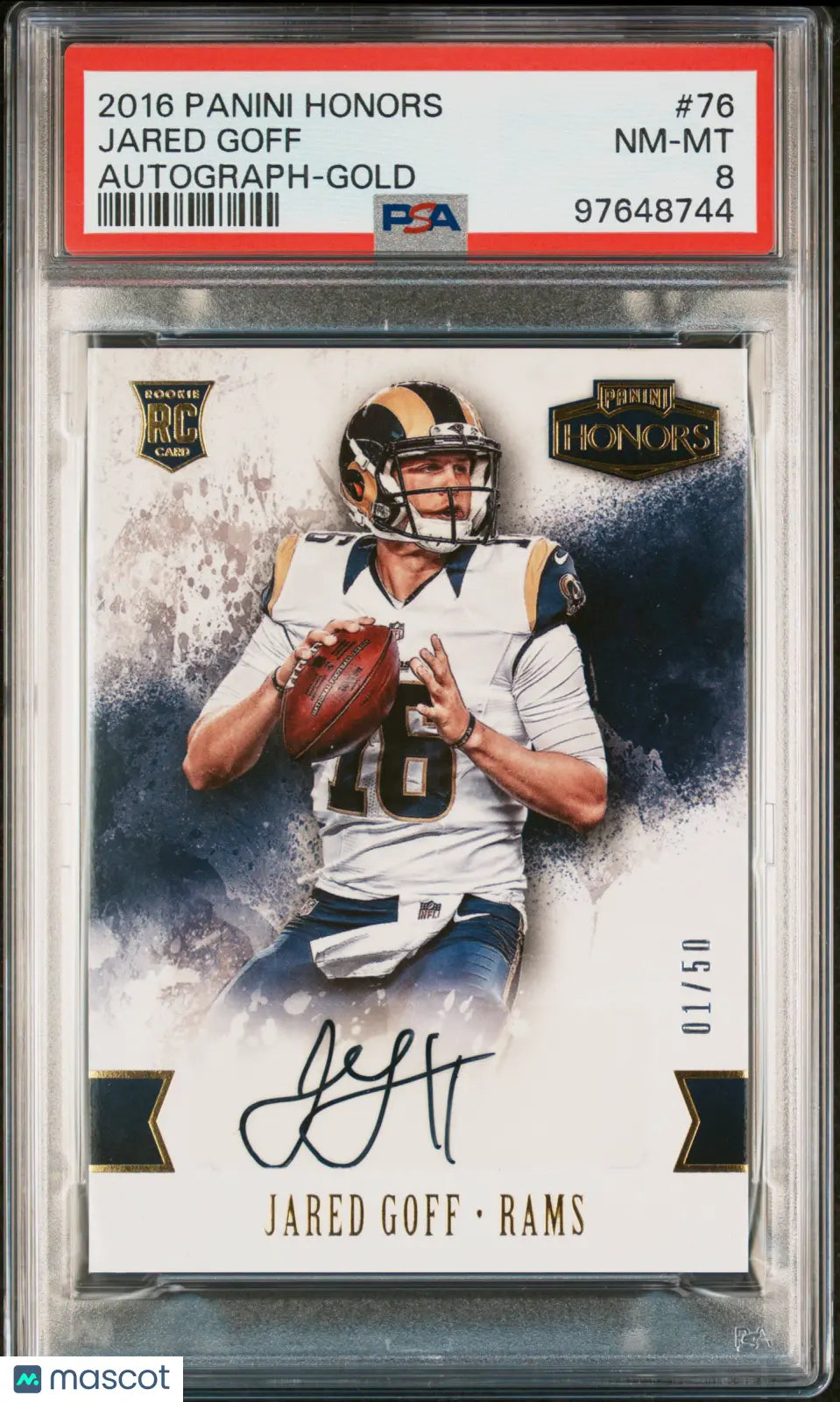 2016 Panini Honors Jared Goff Rookie Card Auto Gold PSA 8 01/50 #76 - Rare Collectible for Football Fans & Sports Memorabilia Enthusiasts