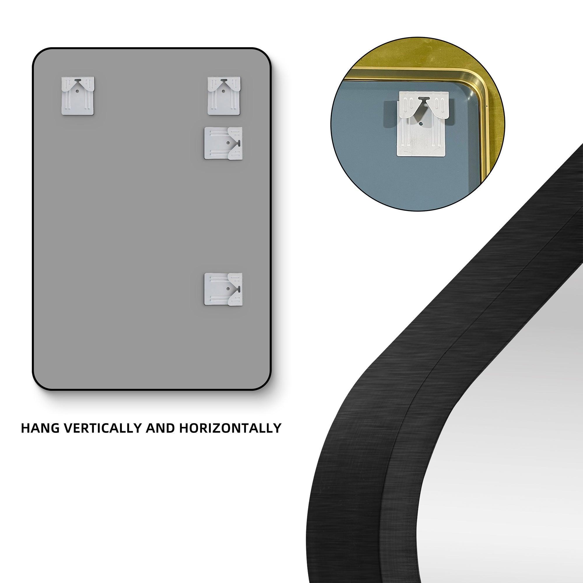 Rectangle Brushed Black Aluminum Framed Wall Mirror - Modern Home Decor for Living Room, Bedroom & Entryway