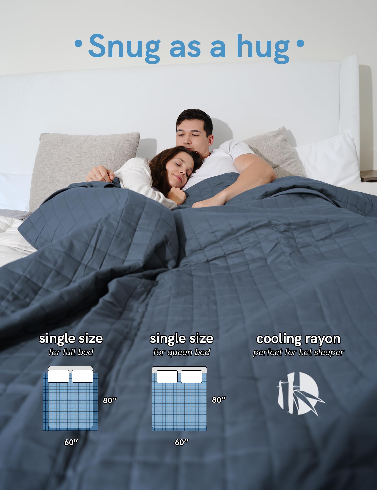YnM Exclusive Cooling Weighted Blanket - 20lbs Heavy Blanket for Adults (60x80 Inches, Blue Grey) - Ideal for Queen/King Size Beds - Perfect for Stress Relief, Anxiety & Better Sleep - Great for Home, Office & Travel Use