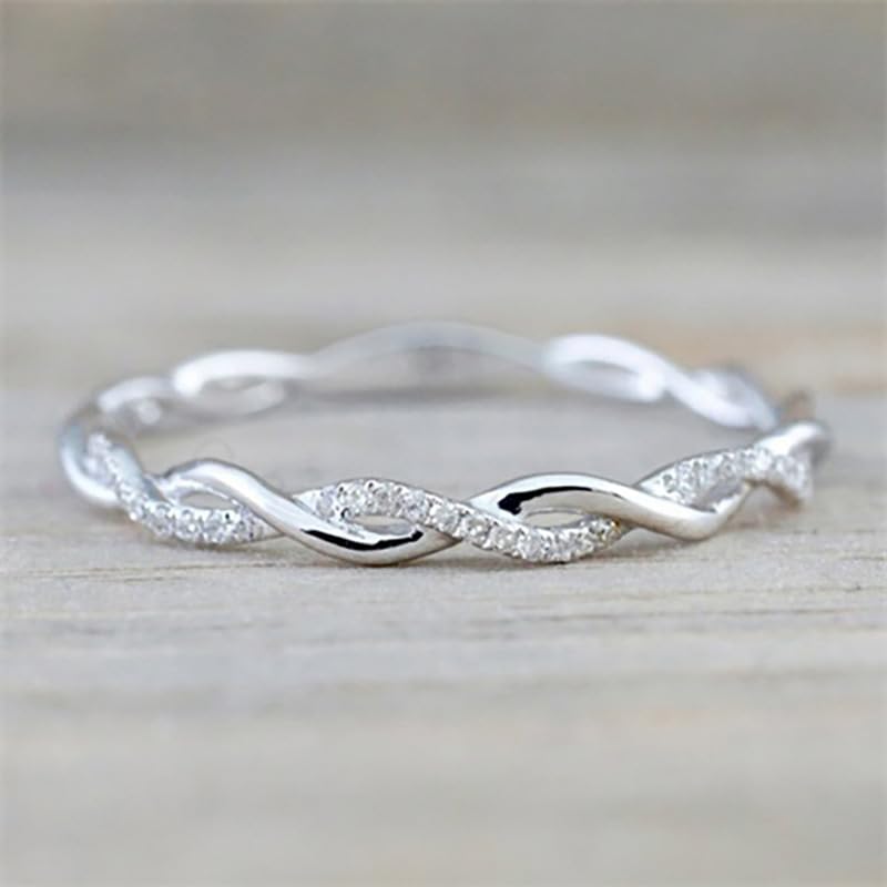 Sterling Silver Plated Twisted Stackable Rings for Women - Elegant Diamond Accent Rings for Daily Wear, Parties & Gifts