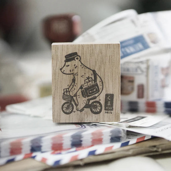 Black Milk Project Stamp - Kuma Post Bear (Bicycle) Cute Japanese Stationery for Letters, Postcards & Scrapbooking - Perfect for DIY Crafts & Gift Wrapping