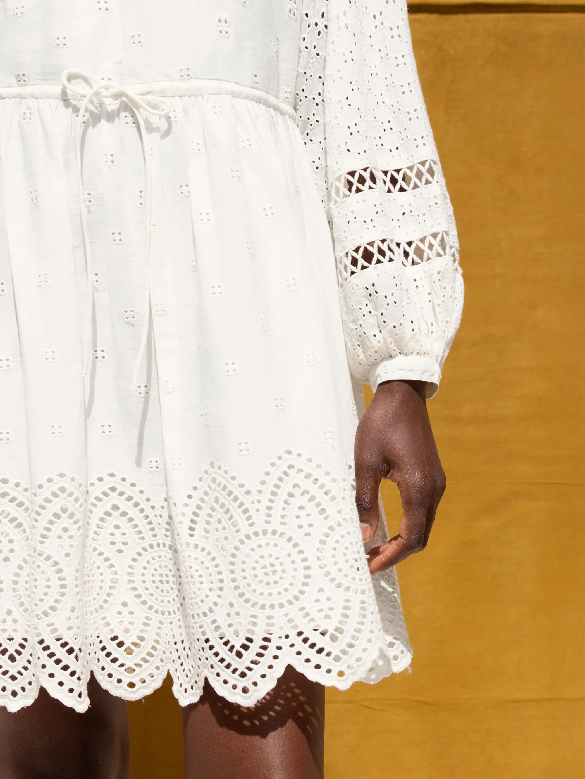 Ivory Mix Broderie Smock Dress for Women - Floral Embroidered Boho Maxi Dress - Perfect for Summer, Beach, and Casual Outings