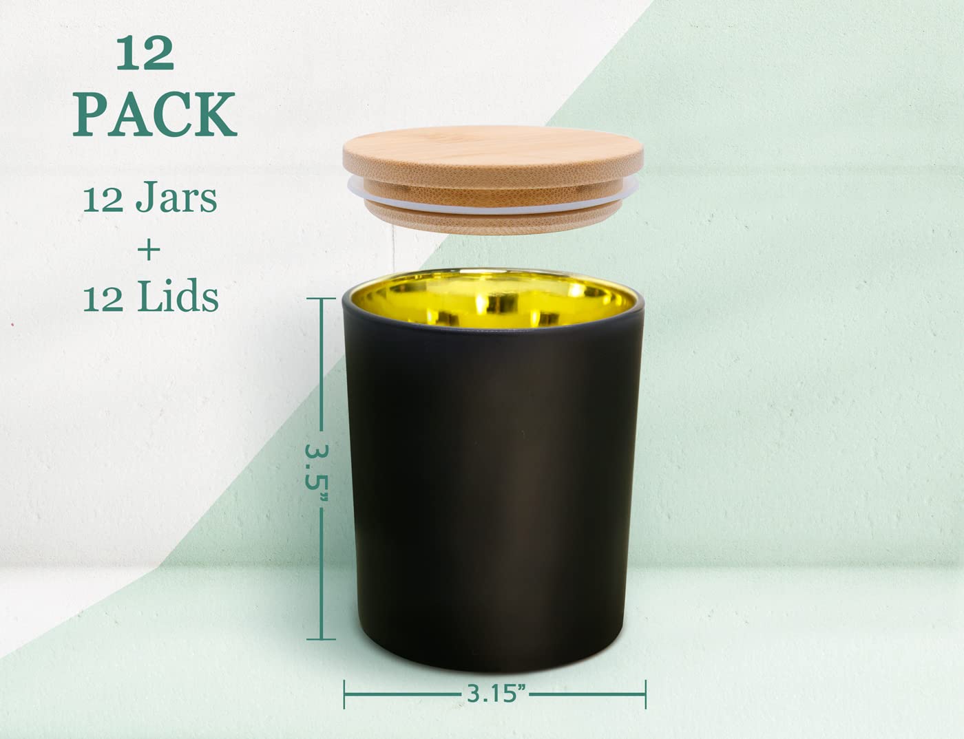 Aroparc 10oz Candle Jars with Bamboo Lids - 12 Pack Black Matte Glass Containers with Gold Interior for DIY Candle Making, Home Decor & Wedding Favors - Perfect for Soy Wax, Essential Oils & Gift Packaging